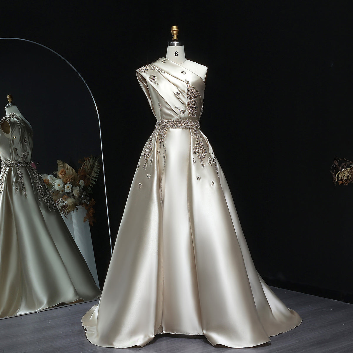 Luxury Champagne Crystal Evening Dress with Overskirt SS599 