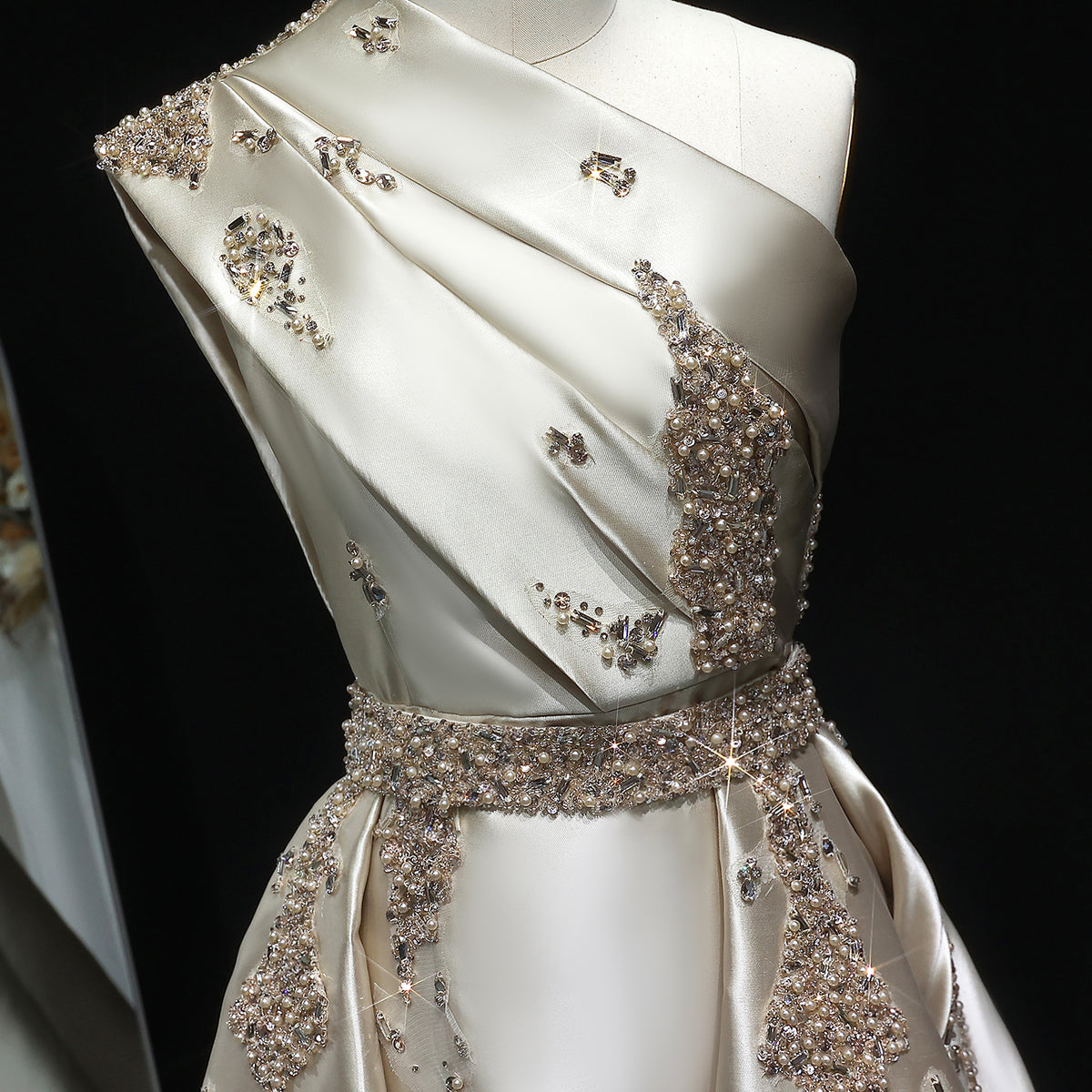 Luxury Champagne Crystal Evening Dress with Overskirt SS599 