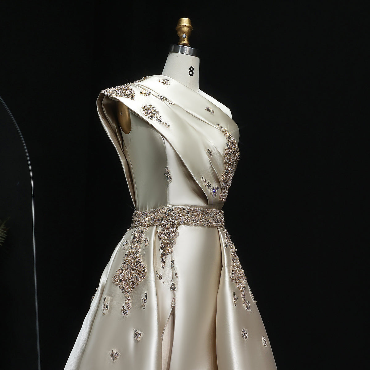 Luxury Champagne Crystal Evening Dress with Overskirt SS599 