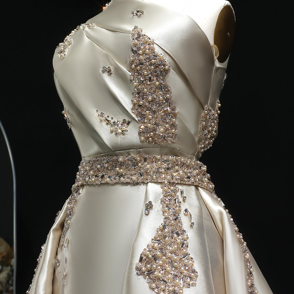 Luxury Champagne Crystal Evening Dress with Overskirt SS599 