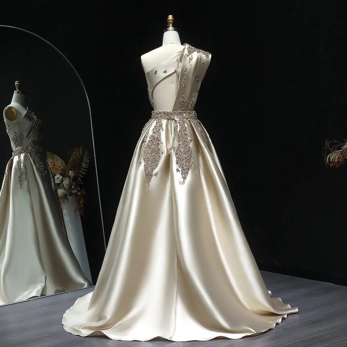 Luxury Champagne Crystal Evening Dress with Overskirt SS599 - SHARONSAID Luxury Champagne Crystal Evening Dress with Overskirt SS599 - SHARONSAID