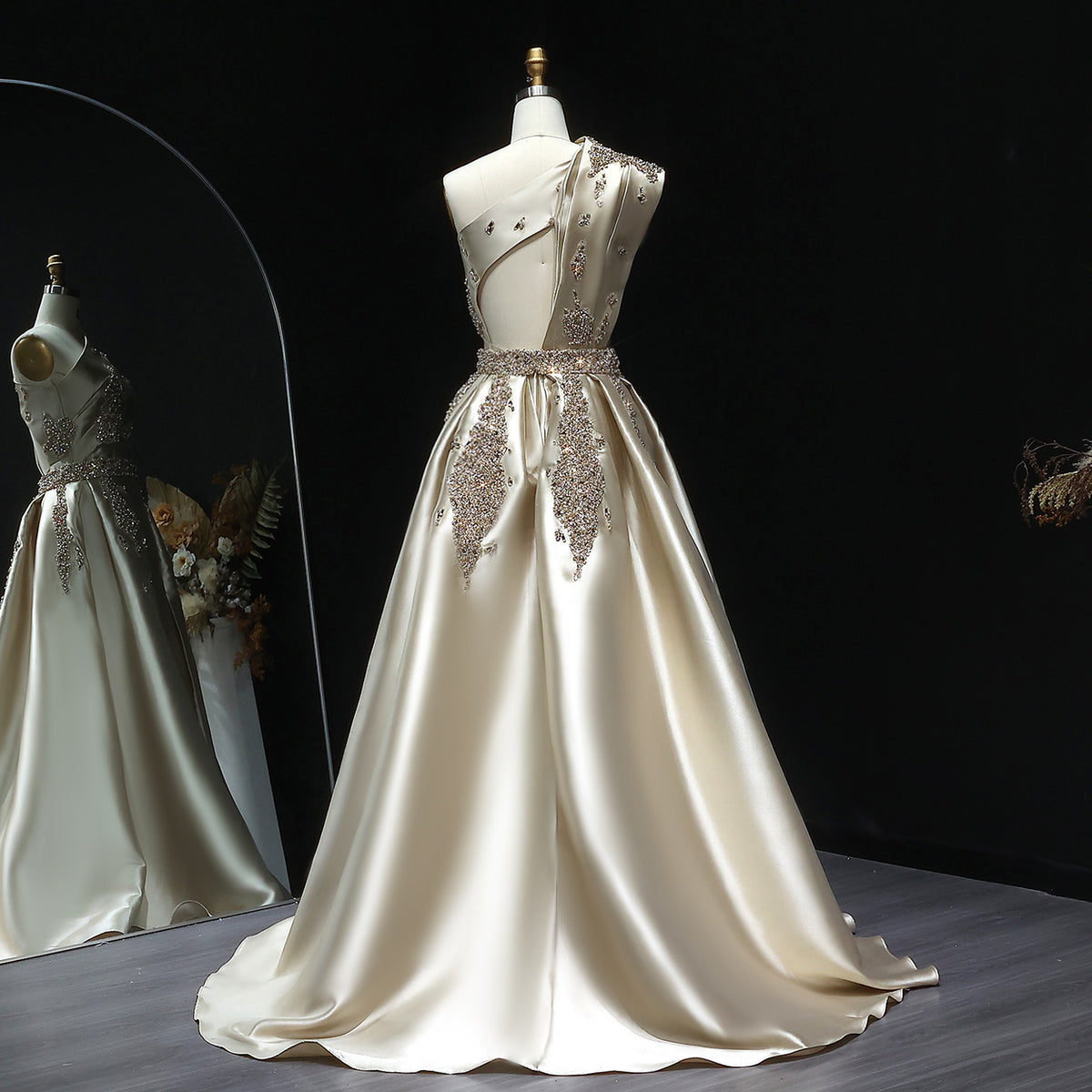 Luxury Champagne Crystal Evening Dress with Overskirt SS599 