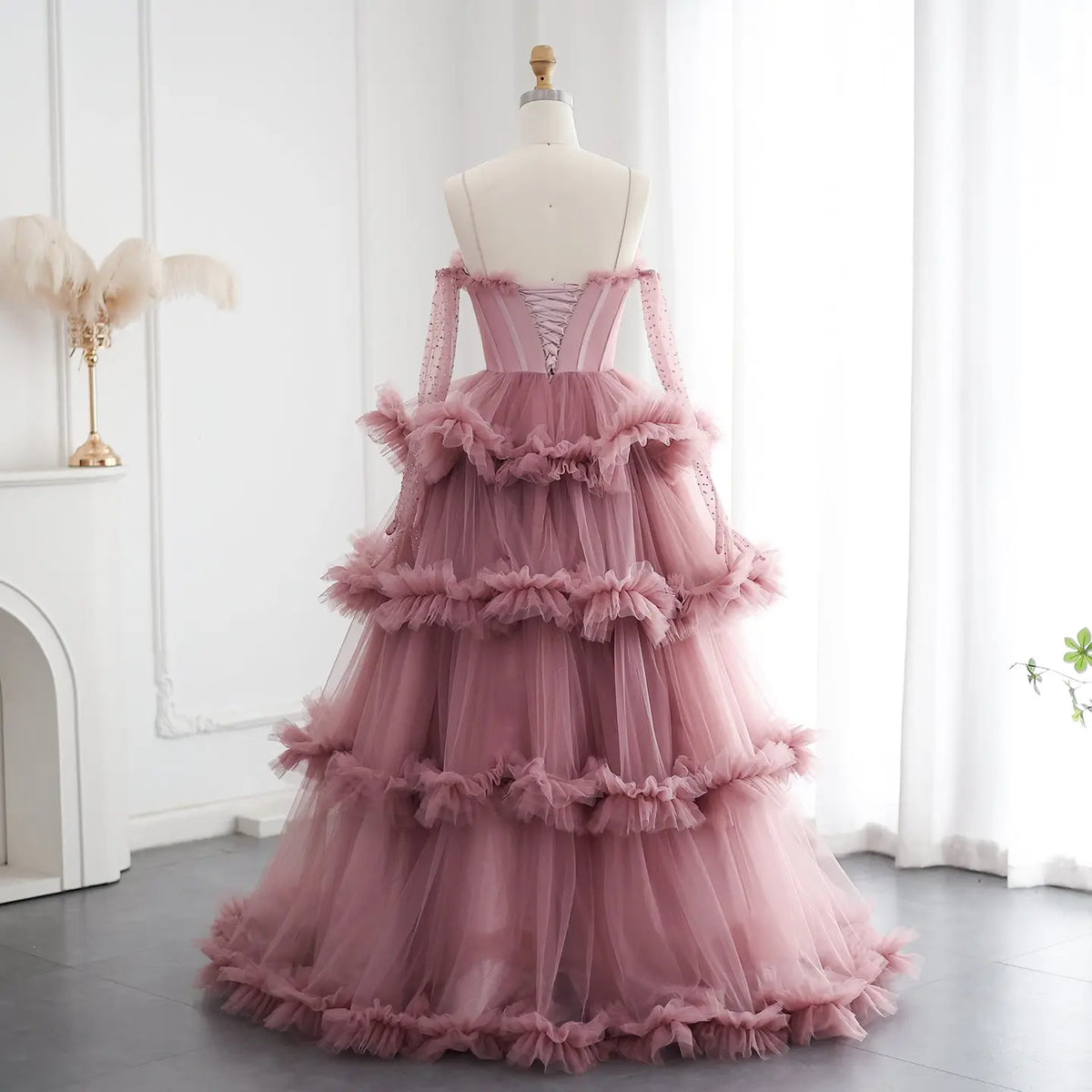 Burgundy Tulle Tiered Ruffles Evening Dresses with Gloves SF472 - SHARONSAID Burgundy Tulle Tiered Ruffles Evening Dresses with Gloves SF472 - SHARONSAID