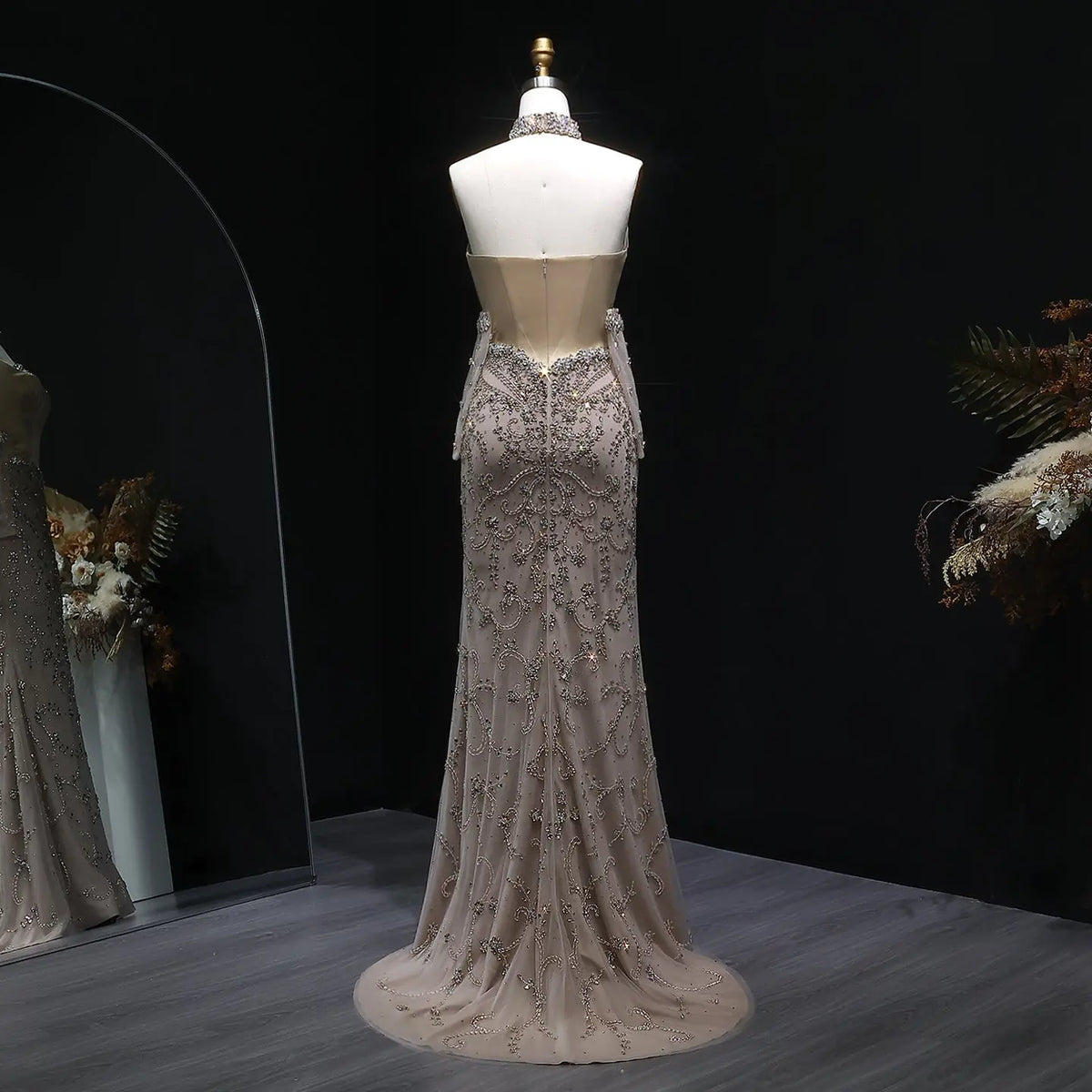 Luxury Beaded Mermaid Evening Dress with Scarf and Gloves SS069 Luxury Beaded Mermaid Evening Dress with Scarf and Gloves SS069