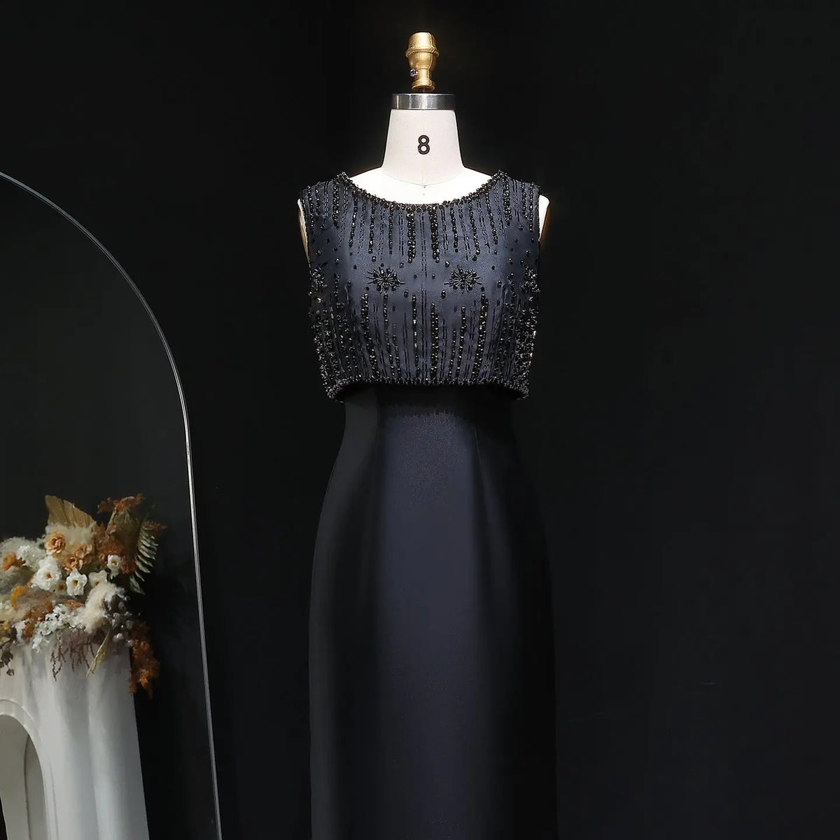 Luxury Rhinestones Silver Midi Evening Dress SS277 