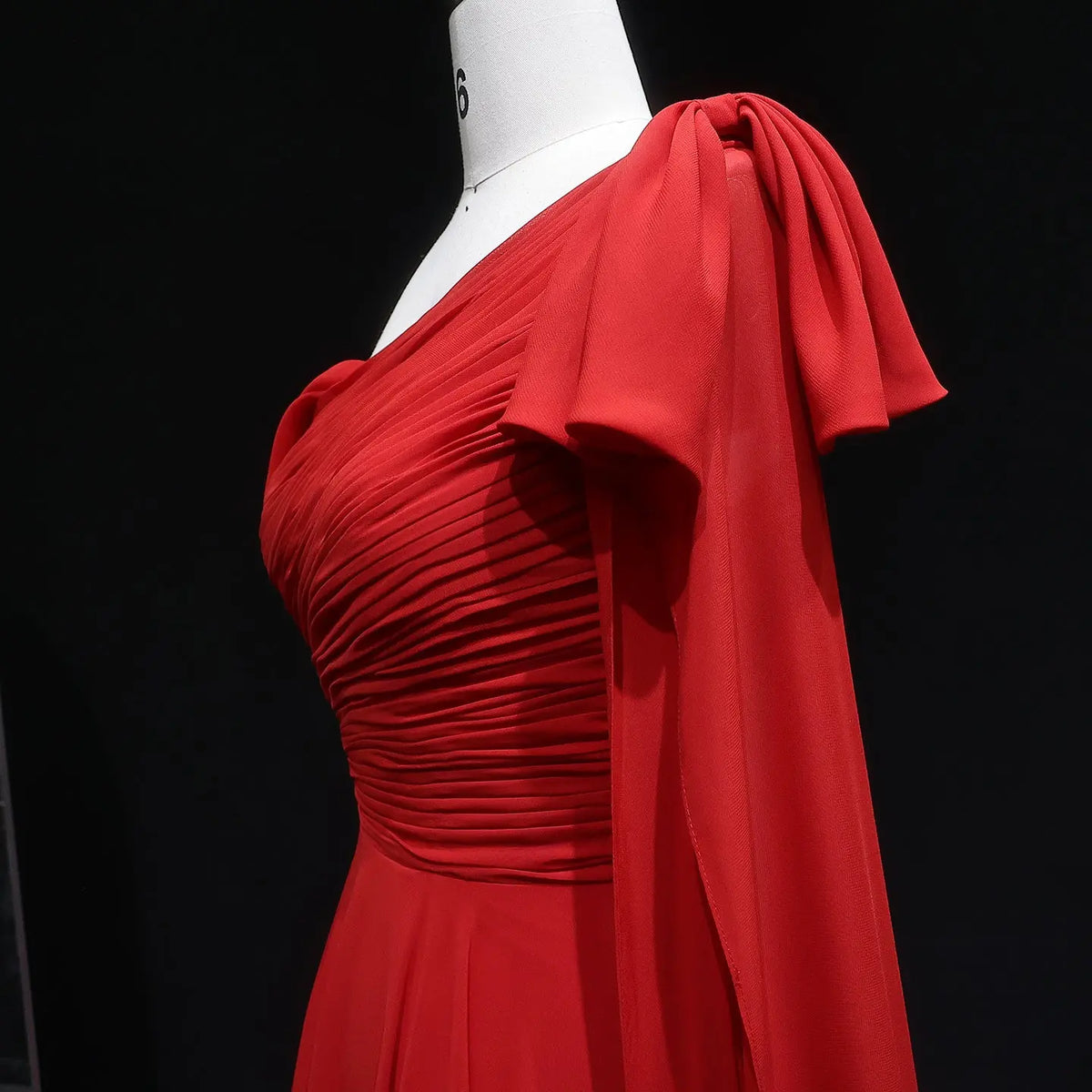 Elegant Red Flowy Chiffon Evening Dress with One-Shoulder Neckline & T –  SHARONSAID
