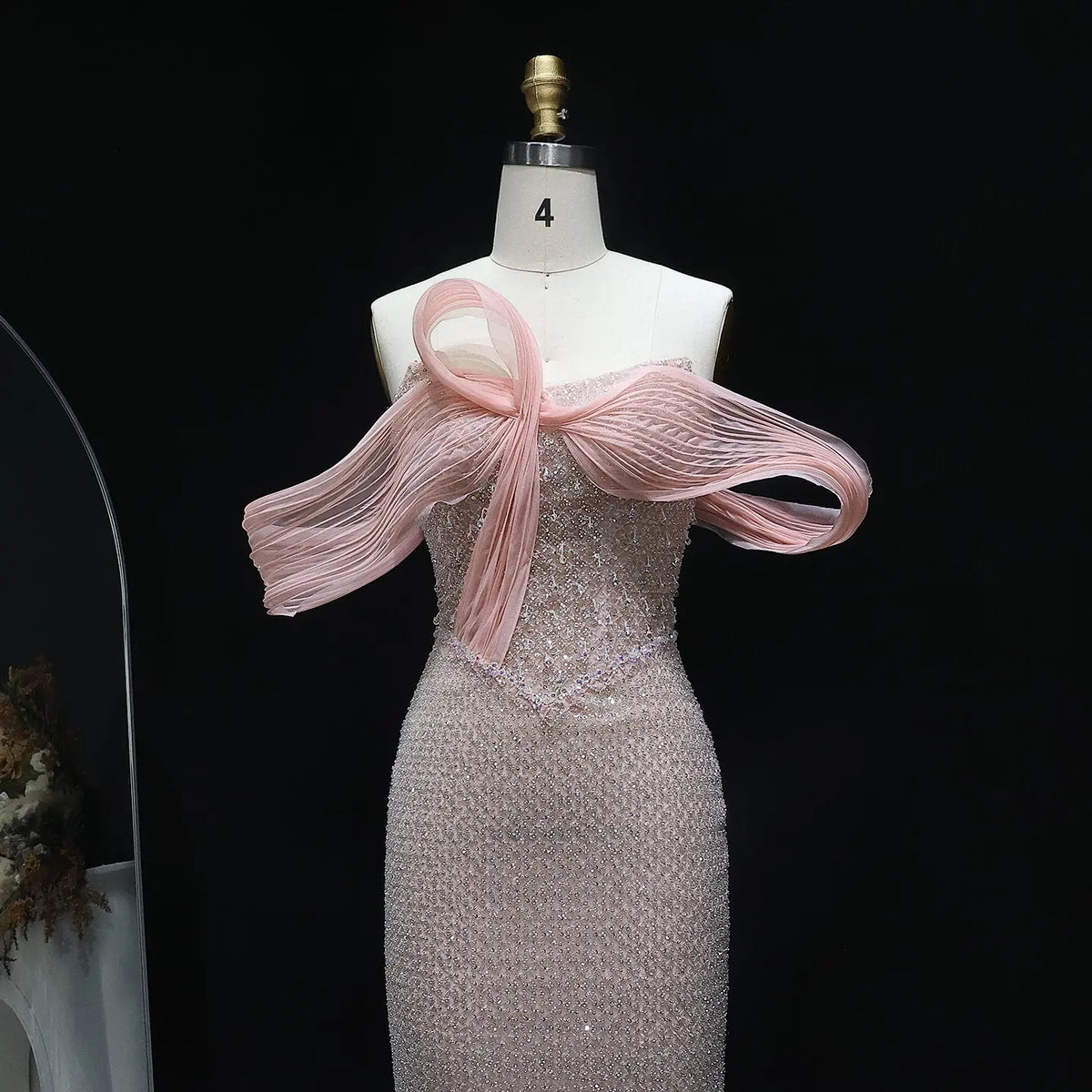 Luxury Off Shoulder Blush Pink Evening Dress SS521 
