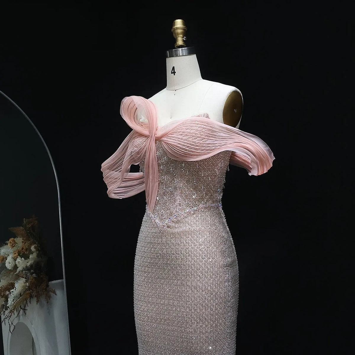 Luxury Off Shoulder Blush Pink Evening Dress SS521 