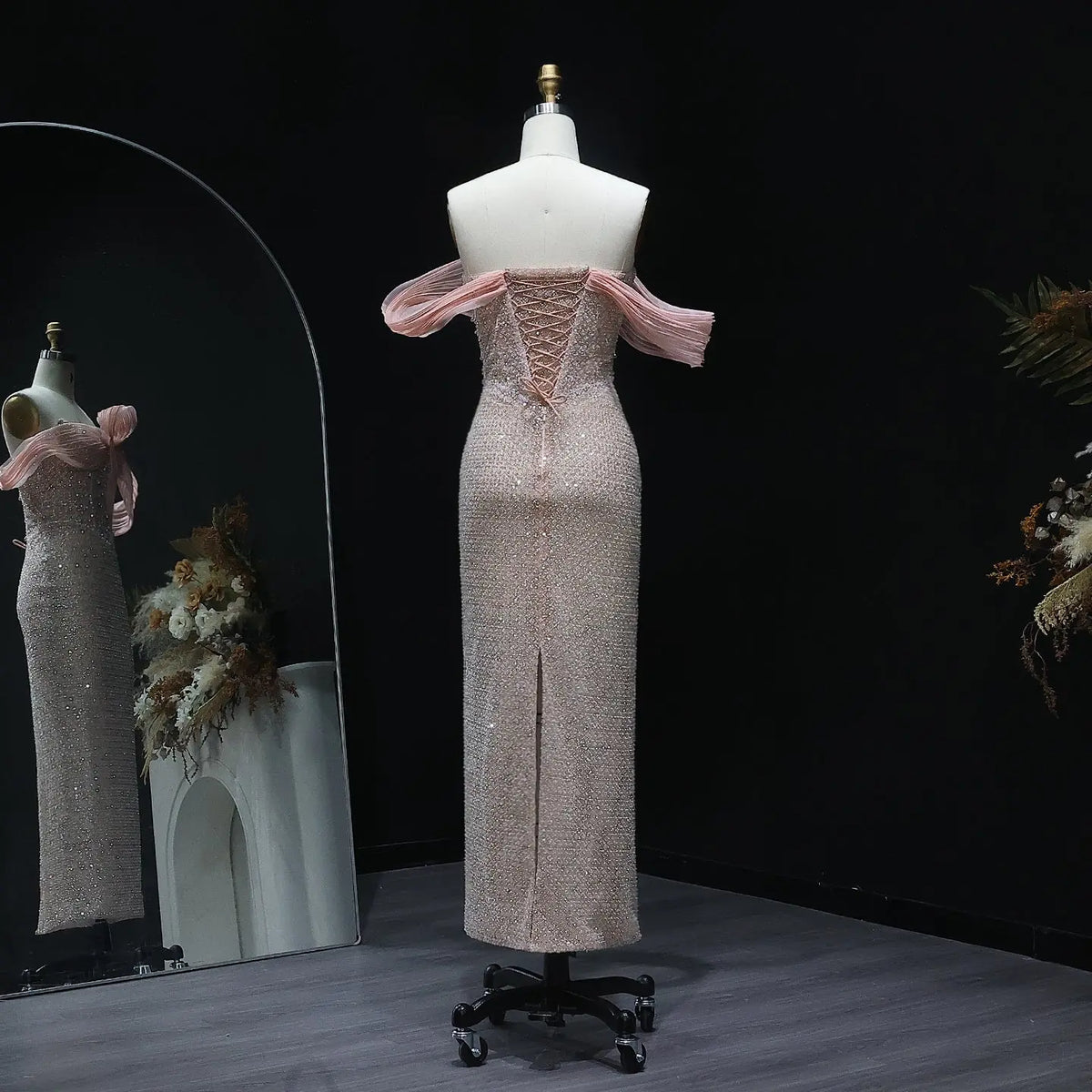 Luxury Off Shoulder Blush Pink Evening Dress SS521 