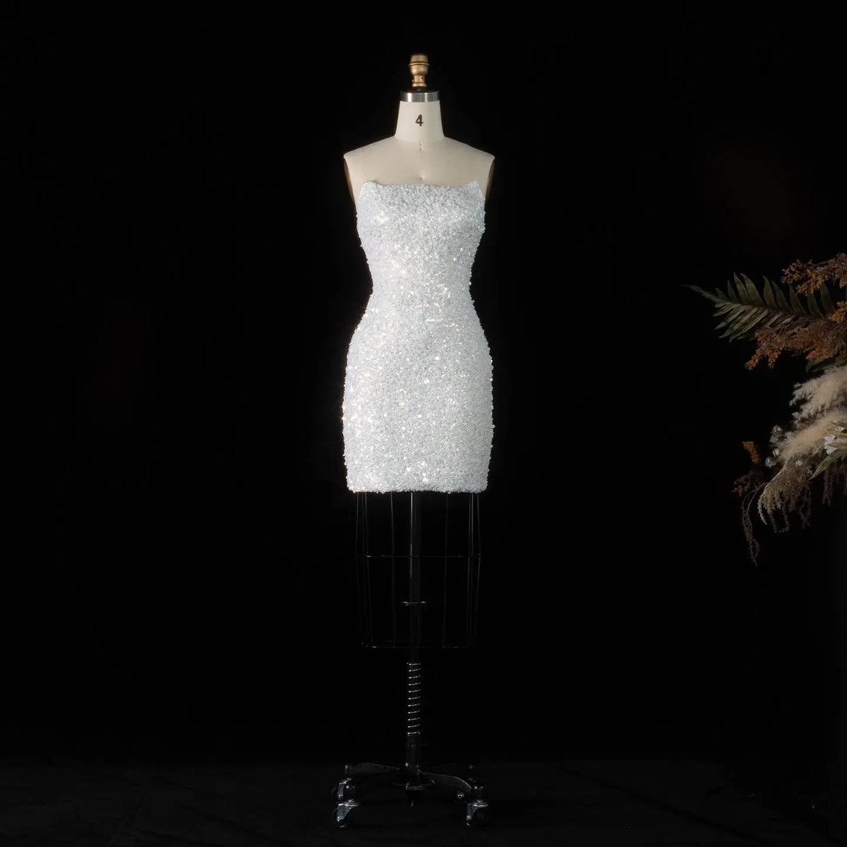 White Pearl Strapless Short Wedding Dress SW520