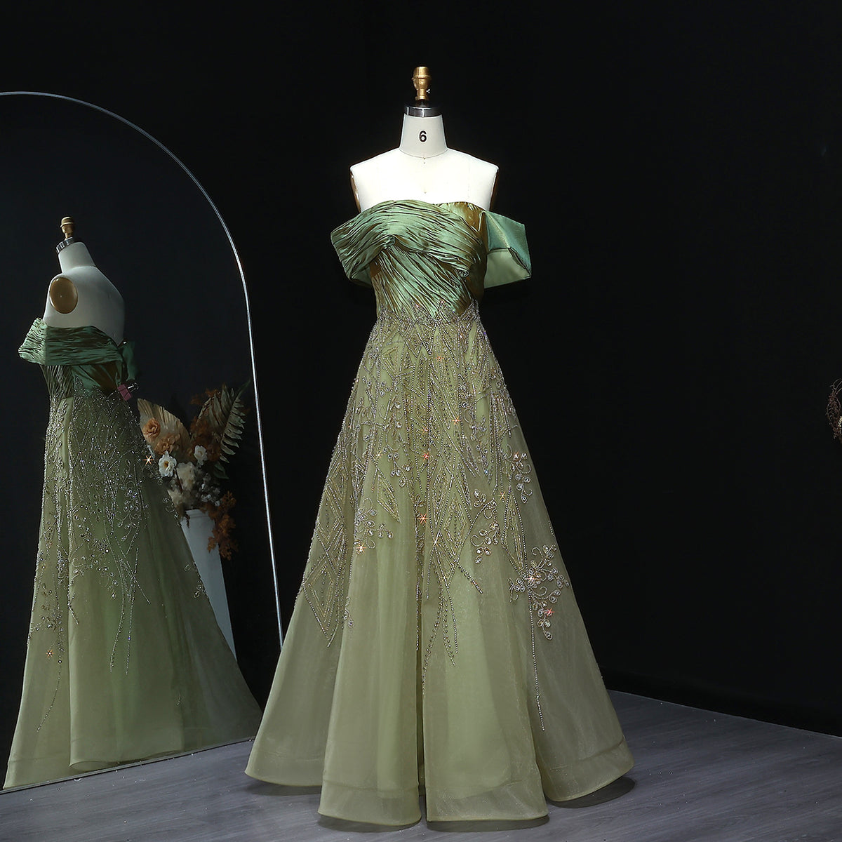 Luxury Burgundy Beaded Off Shoulder Evening Gown SS582 