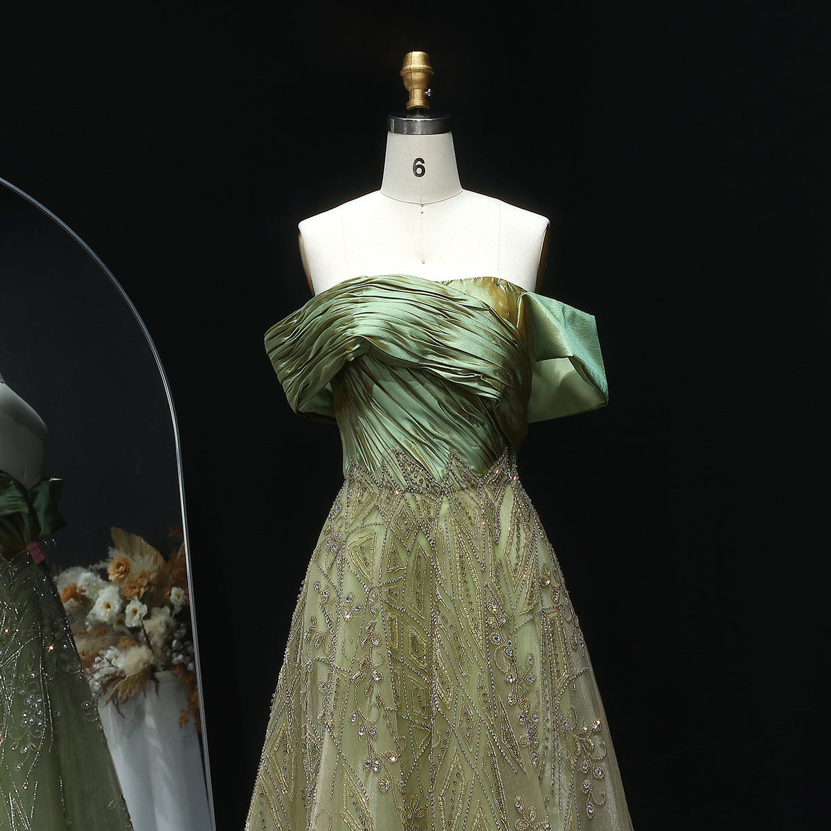 Luxury Burgundy Beaded Off Shoulder Evening Gown SS582 