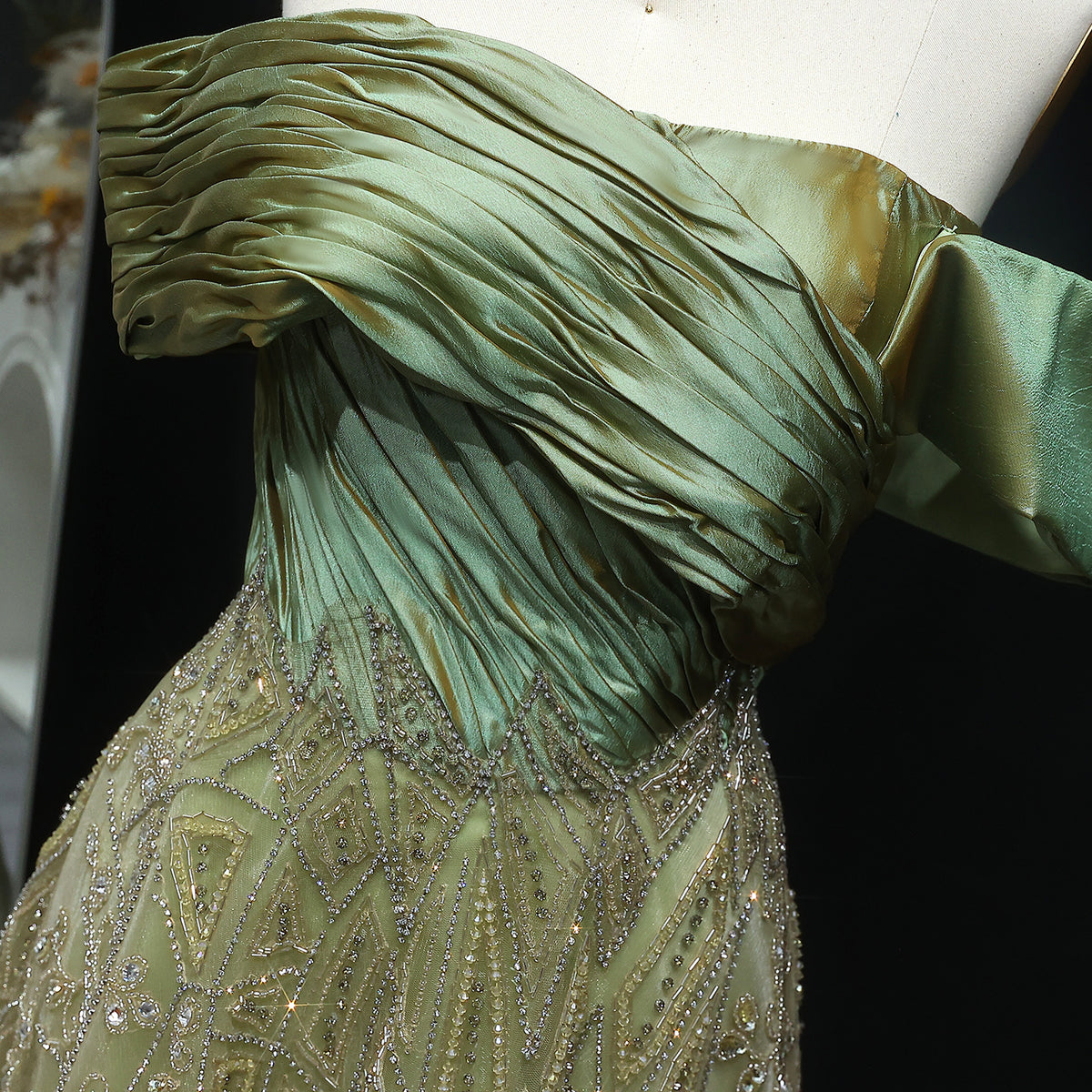 Luxury Burgundy Beaded Off Shoulder Evening Gown SS582 