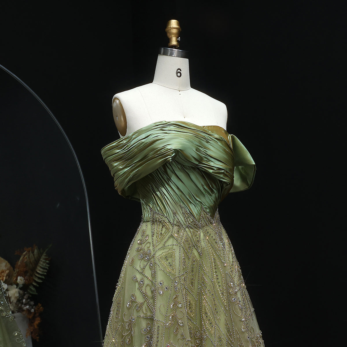 Luxury Burgundy Beaded Off Shoulder Evening Gown SS582 