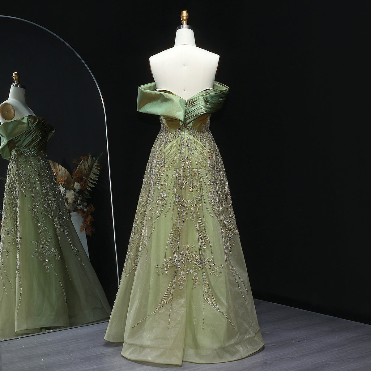 Luxury Burgundy Beaded Off Shoulder Evening Gown SS582 