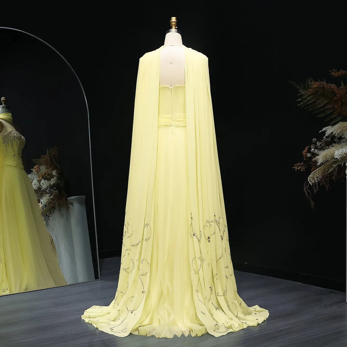 Graceful Crystal Yellow Strapless Evening Dress with Scarf XD-009 - SHARONSAID Graceful Crystal Yellow Strapless Evening Dress with Scarf XD-009 - SHARONSAID