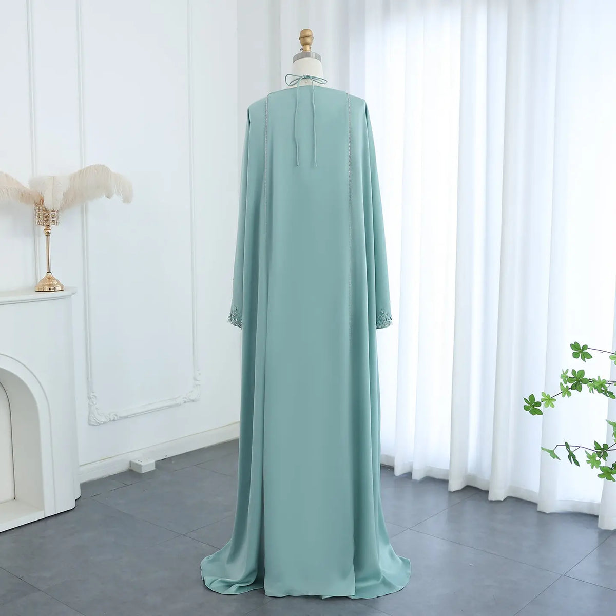 Luxury Sage Green Halter Evening Dress with Cape SS301 Luxury Sage Green Halter Evening Dress with Cape SS301