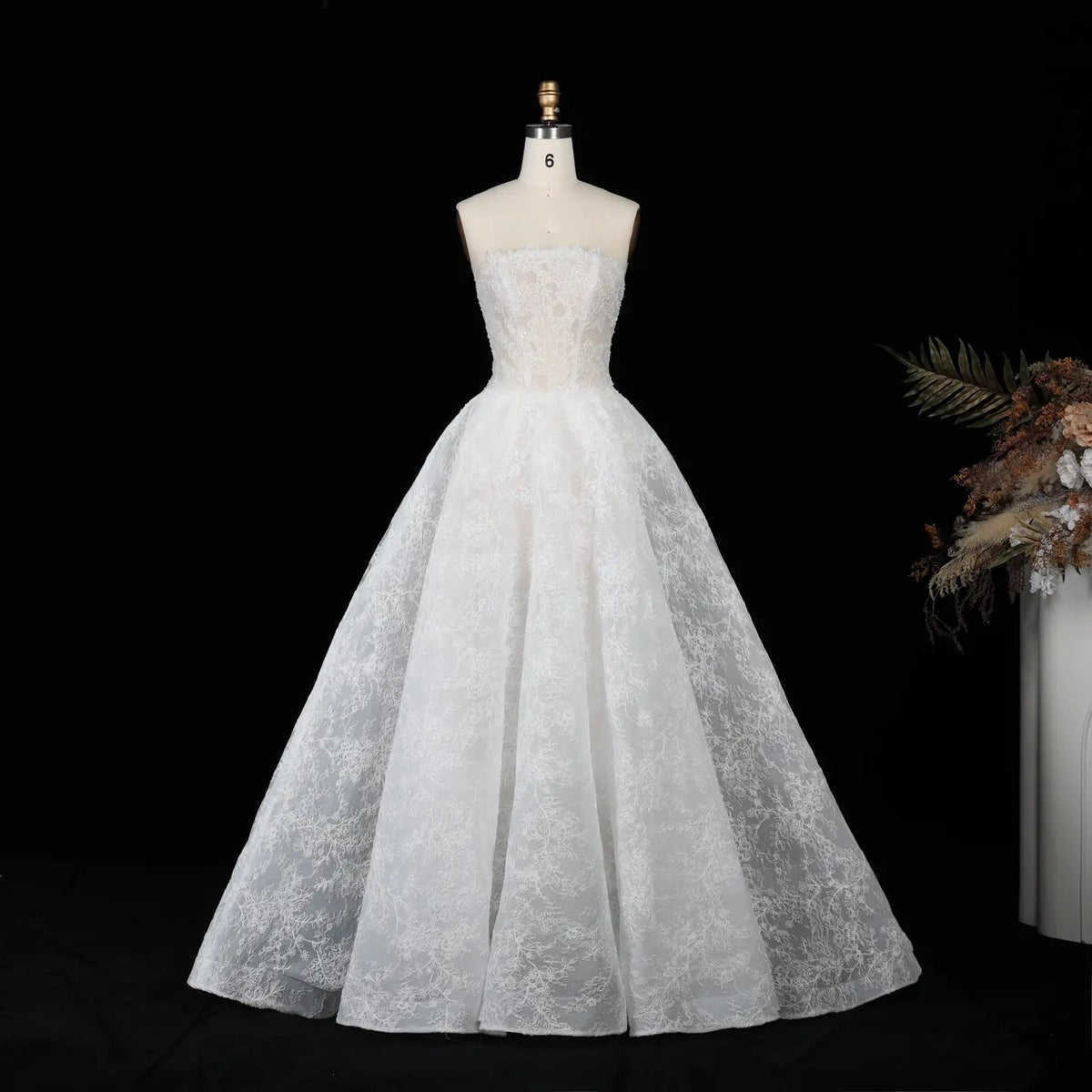 White Strapless Lace Ball Gown Wedding Dress SW611