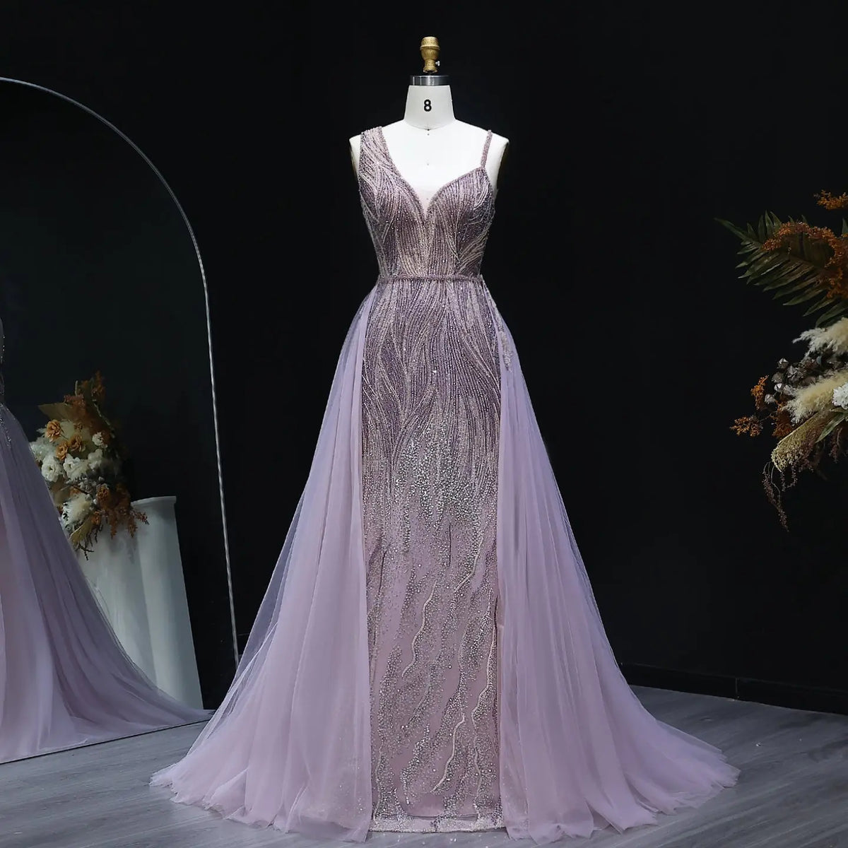 Luxury Dusty Pink Evening Dresses with Overskirt SS052 - SHARONSAID Luxury Dusty Pink Evening Dresses with Overskirt SS052 - SHARONSAID
