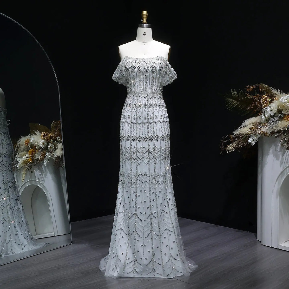 Luxury White Beaded Short Sleeves Evening Dress SS291 - SHARONSAID Luxury White Beaded Short Sleeves Evening Dress SS291 - SHARONSAID