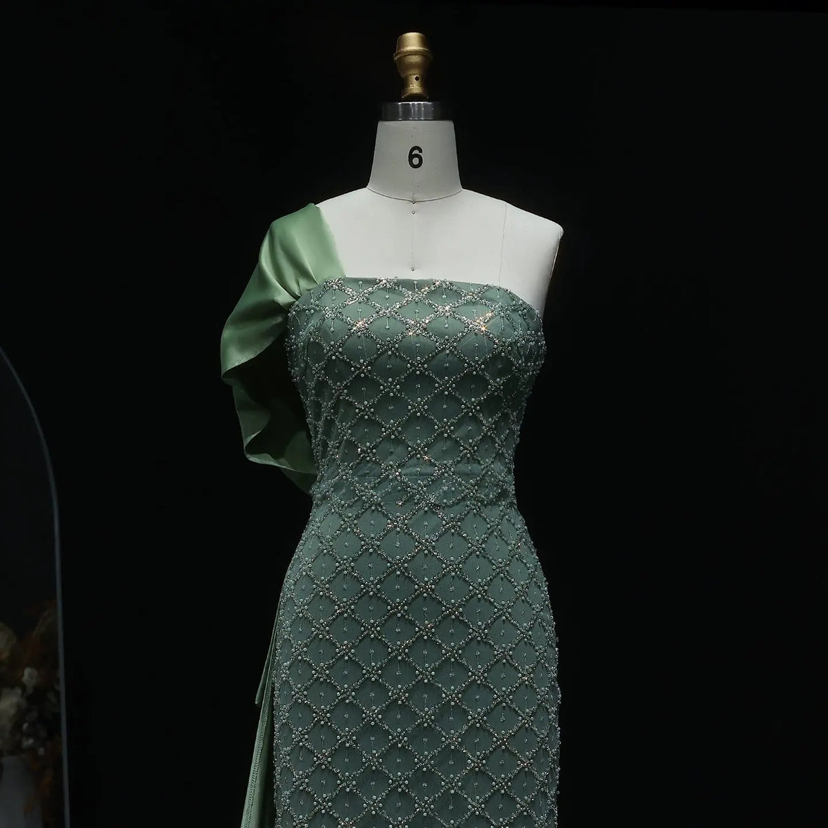 Sage Green One Shoulder Sheath Arabic Evening Dress SS626, Green / 16 Sage Green One Shoulder Sheath Arabic Evening Dress SS626, Green / 16