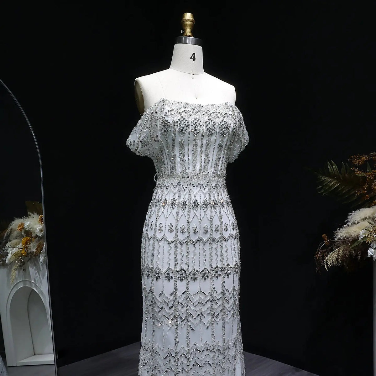 Luxury White Beaded Short Sleeves Evening Dress SS291 Luxury White Beaded Short Sleeves Evening Dress SS291