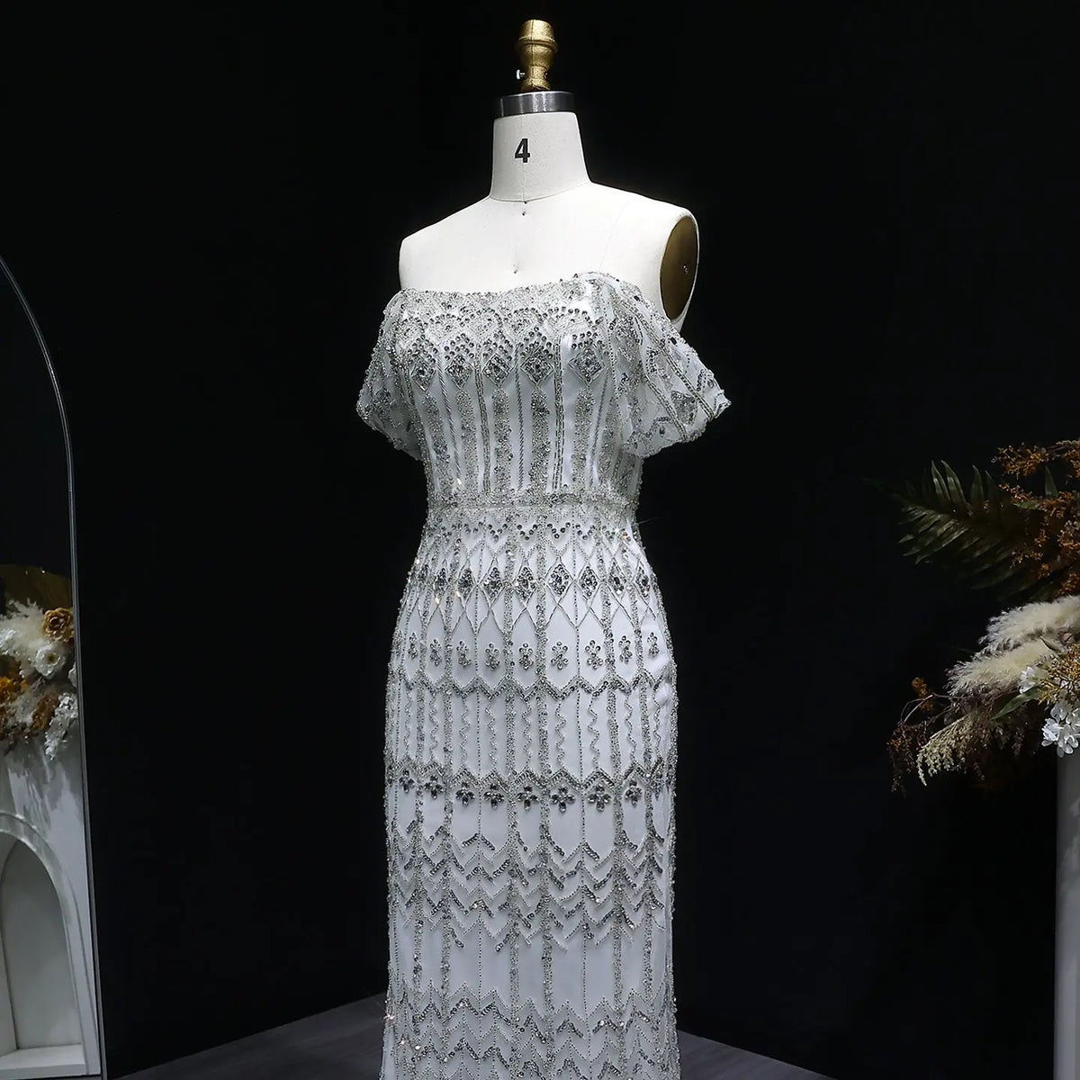 Luxury White Beaded Short Sleeves Evening Dress SS291 Luxury White Beaded Short Sleeves Evening Dress SS291
