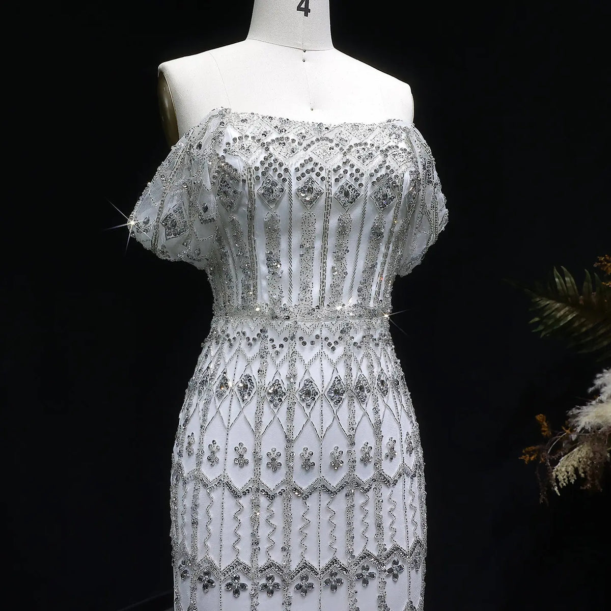 Luxury White Beaded Short Sleeves Evening Dress SS291 - SHARONSAID Luxury White Beaded Short Sleeves Evening Dress SS291 - SHARONSAID
