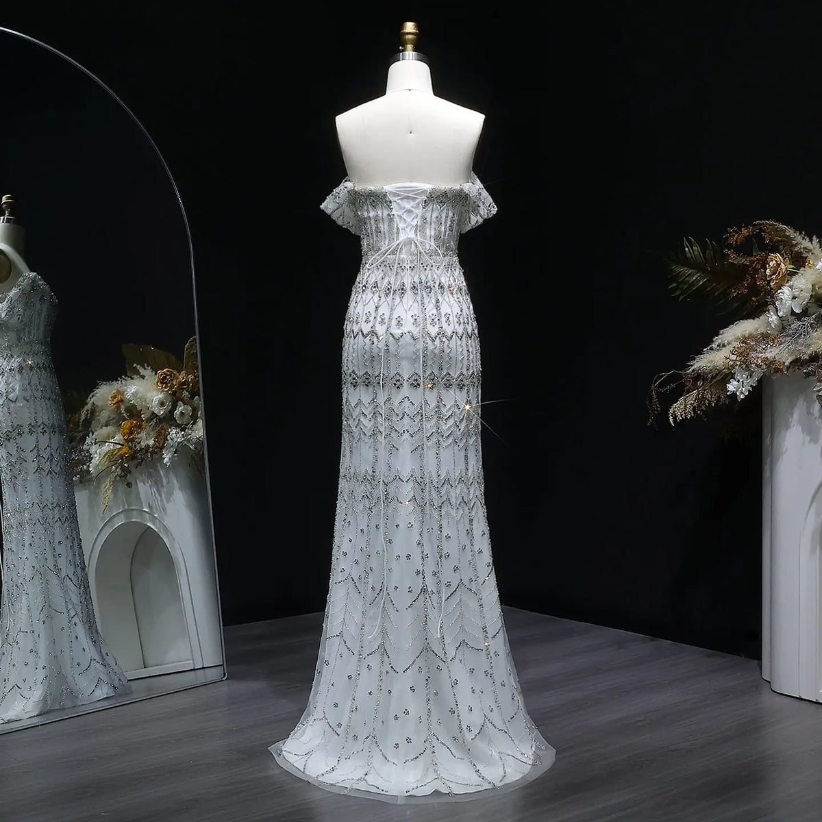 Luxury White Beaded Short Sleeves Evening Dress SS291 Luxury White Beaded Short Sleeves Evening Dress SS291