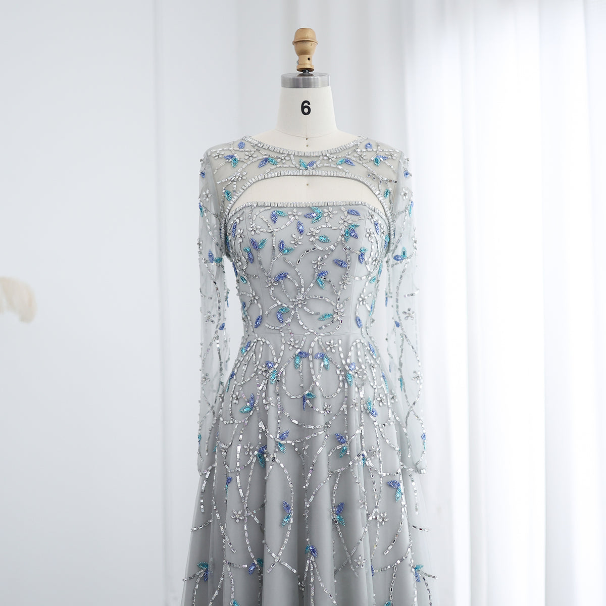 Elegant Beaded Sequins Green Long Sleeve Evening Dress SS593 