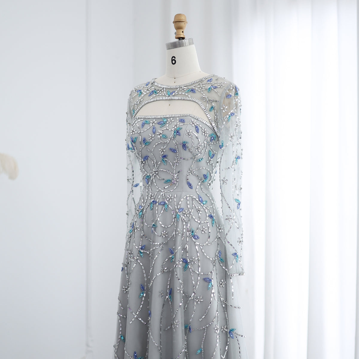 Elegant Beaded Sequins Green Long Sleeve Evening Dress SS593 