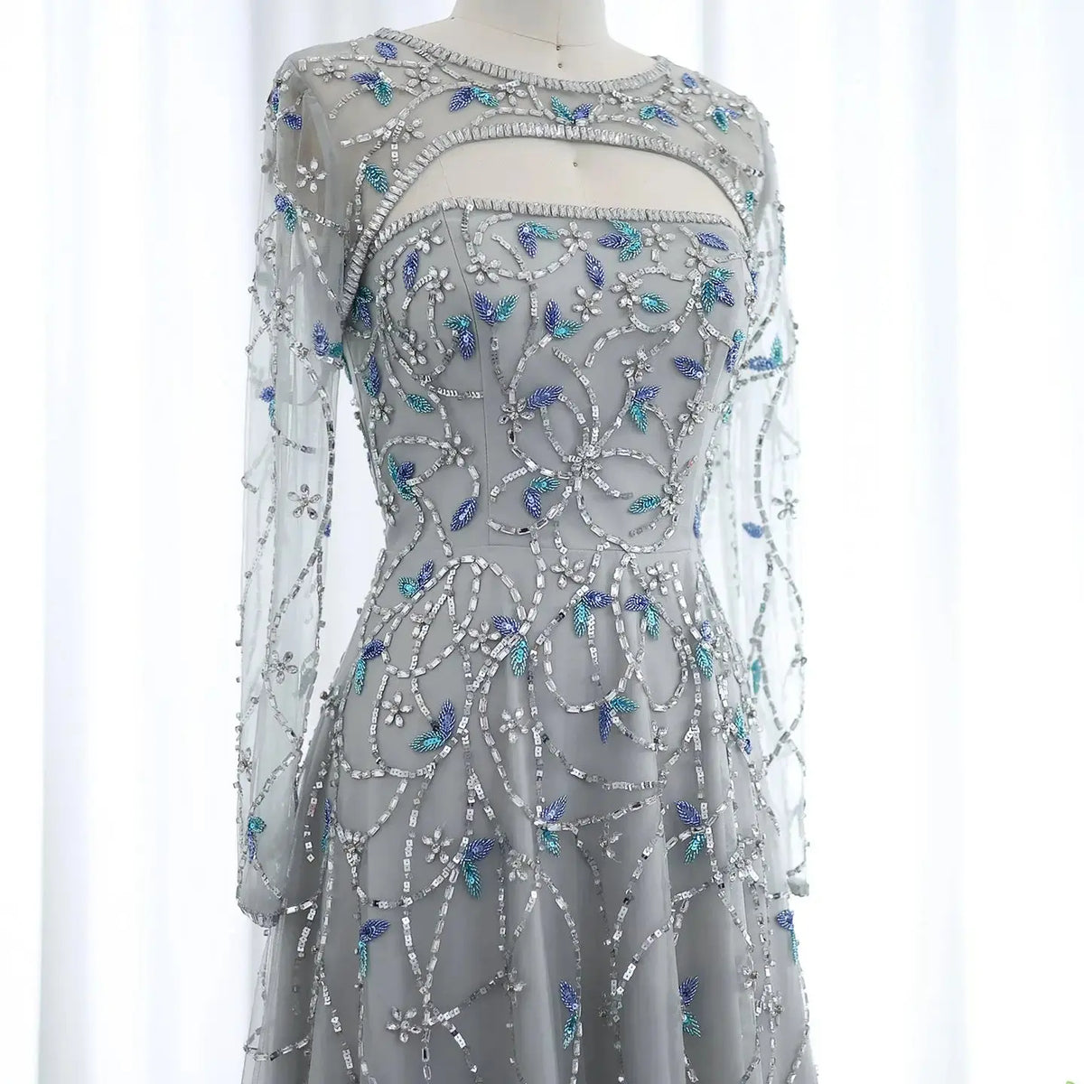 Elegant Beaded Sequins Green Long Sleeve Evening Dress SS593 SHARONSAID Elegant Beaded Sequins Green Long Sleeve Evening Dress SS593 SHARONSAID