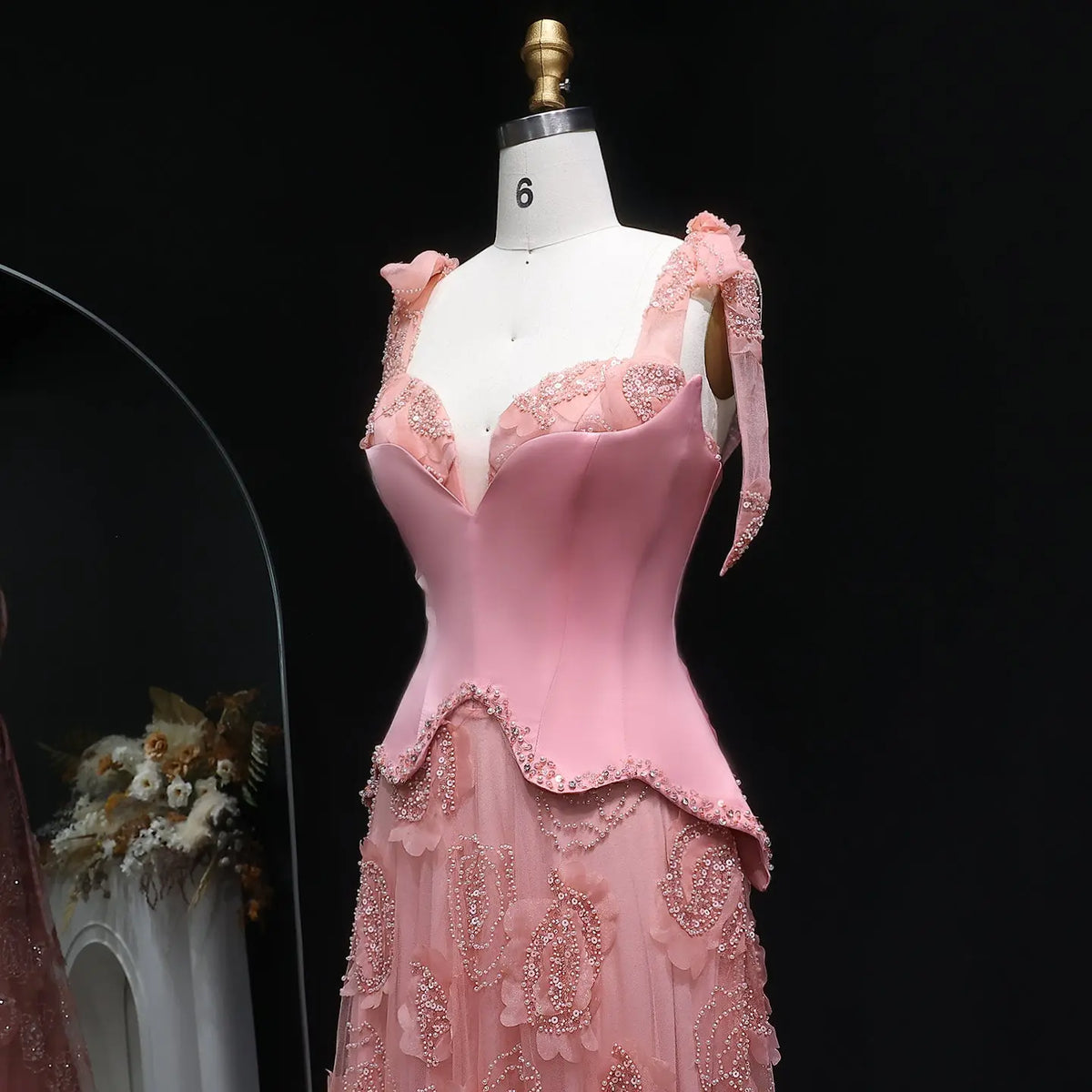 Luxury Pink Crystal 3D Floral Mermaid Train Evening Dress SS607 