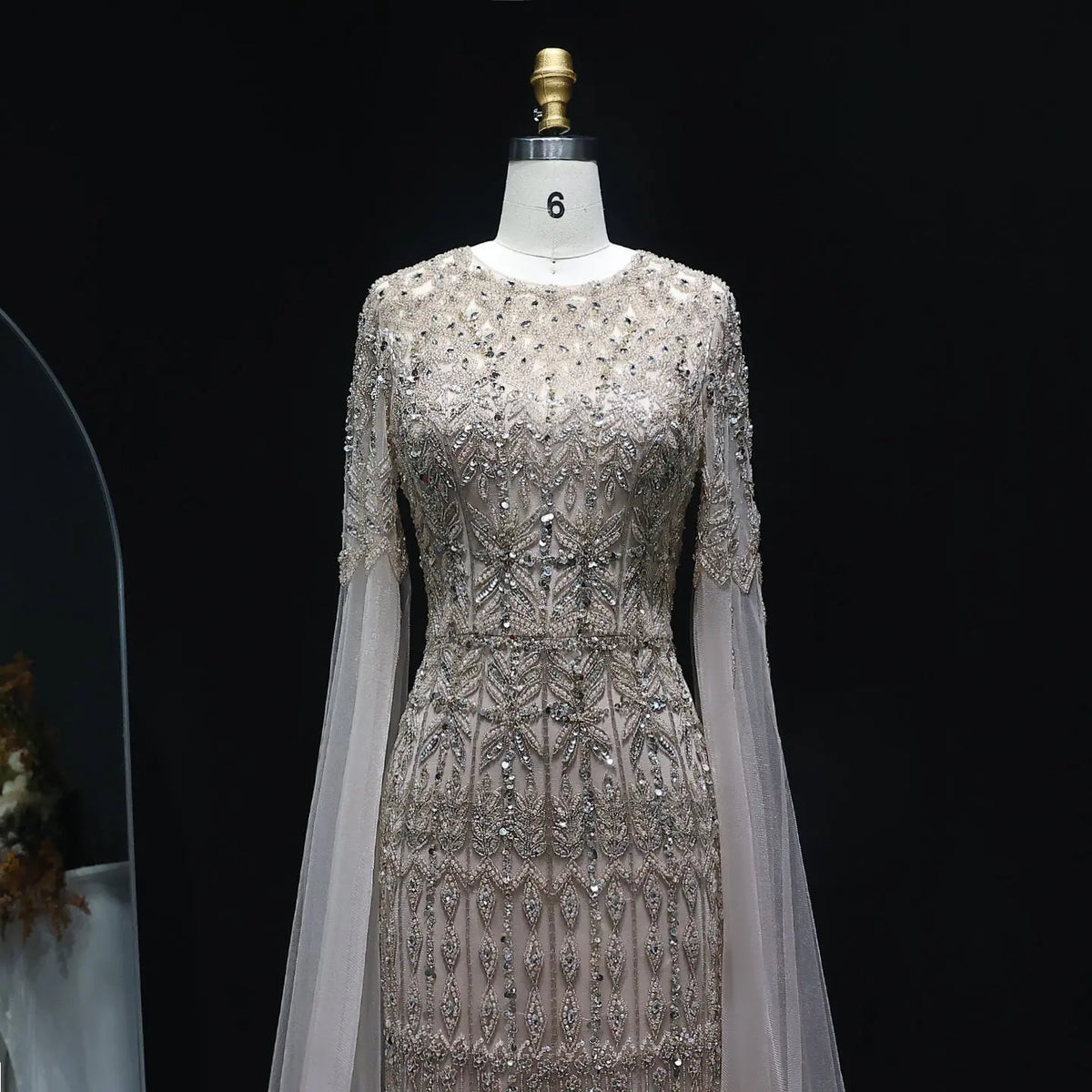Luxury Caramel Evening Dress with Cape Sleeves SS044 