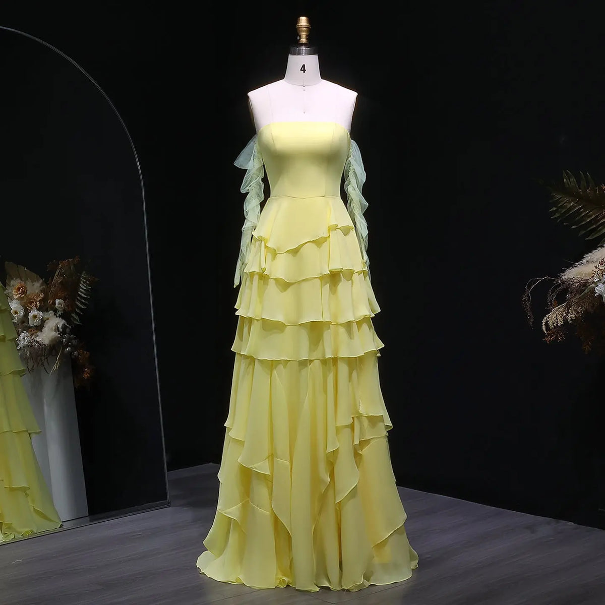 Elegant Yellow Strapless Ruffles Evening Dress SF256 Elegant Yellow Strapless Ruffles Evening Dress SF256