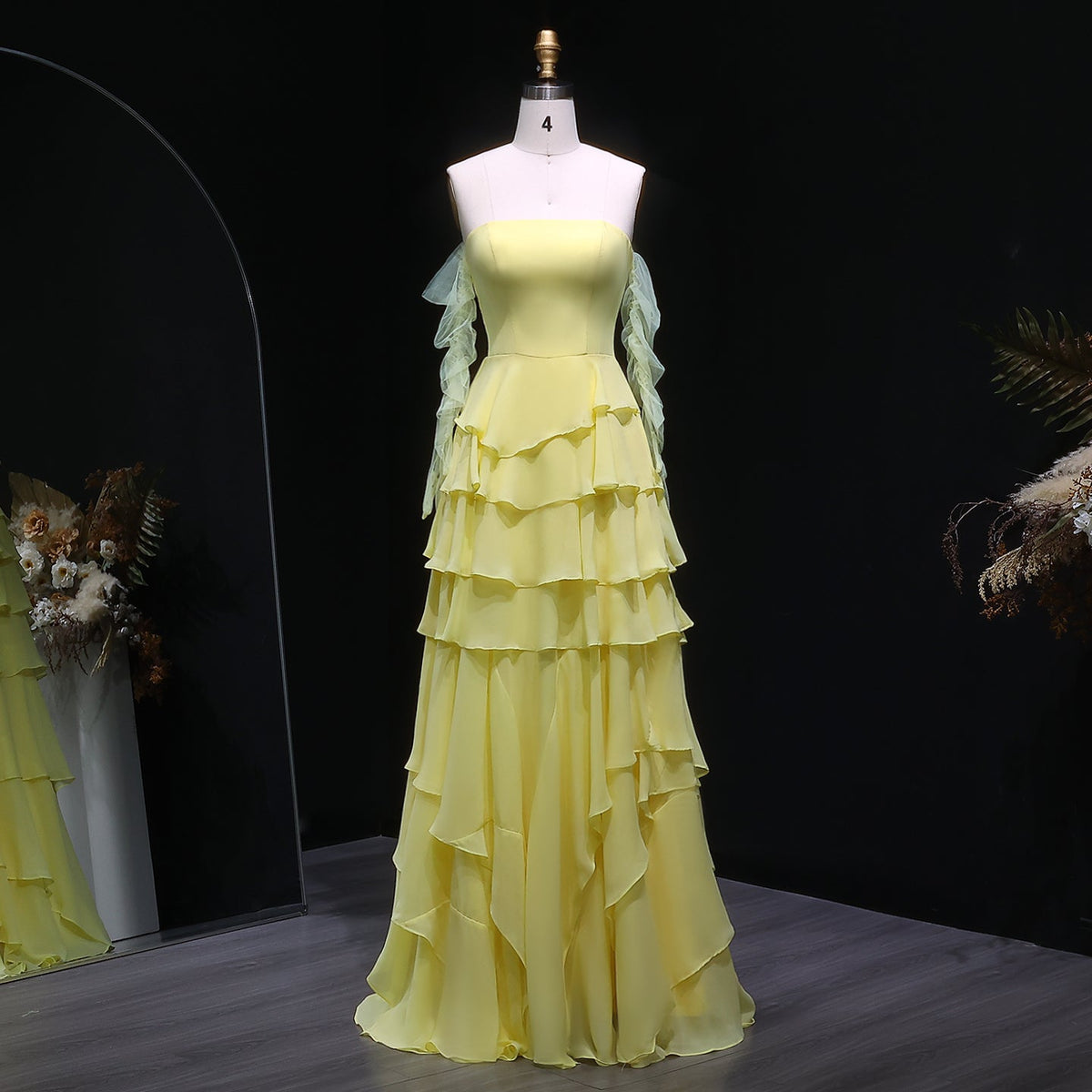 Elegant Yellow Strapless Ruffles Evening Dress SF256  Yellow / US 20