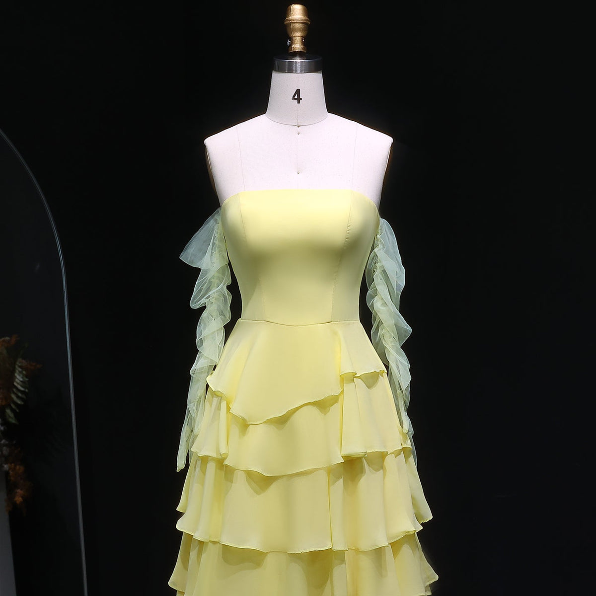 Elegant Yellow Strapless Ruffles Evening Dress SF256
