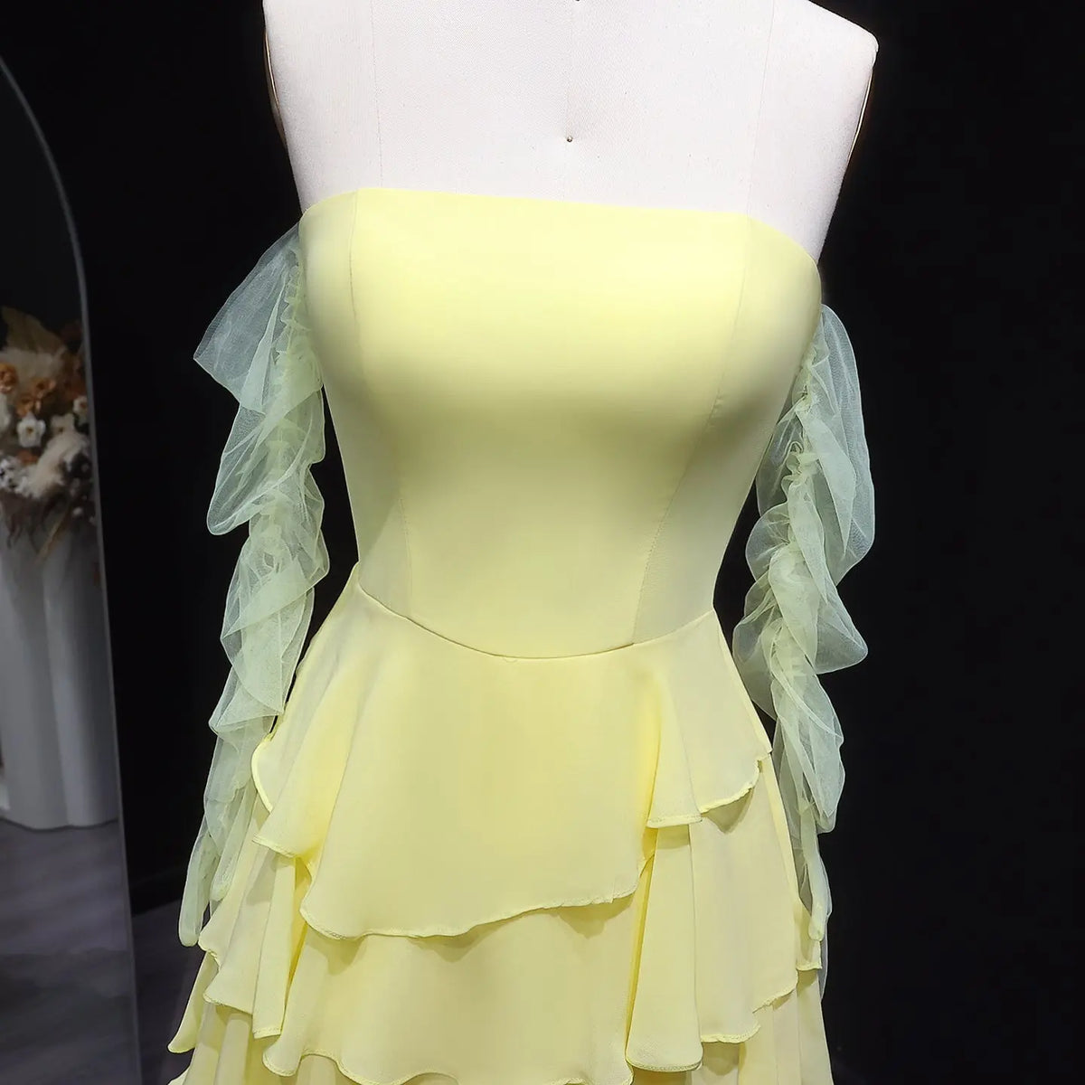 Elegant Yellow Strapless Ruffles Evening Dress SF256 - SHARONSAID Elegant Yellow Strapless Ruffles Evening Dress SF256 - SHARONSAID