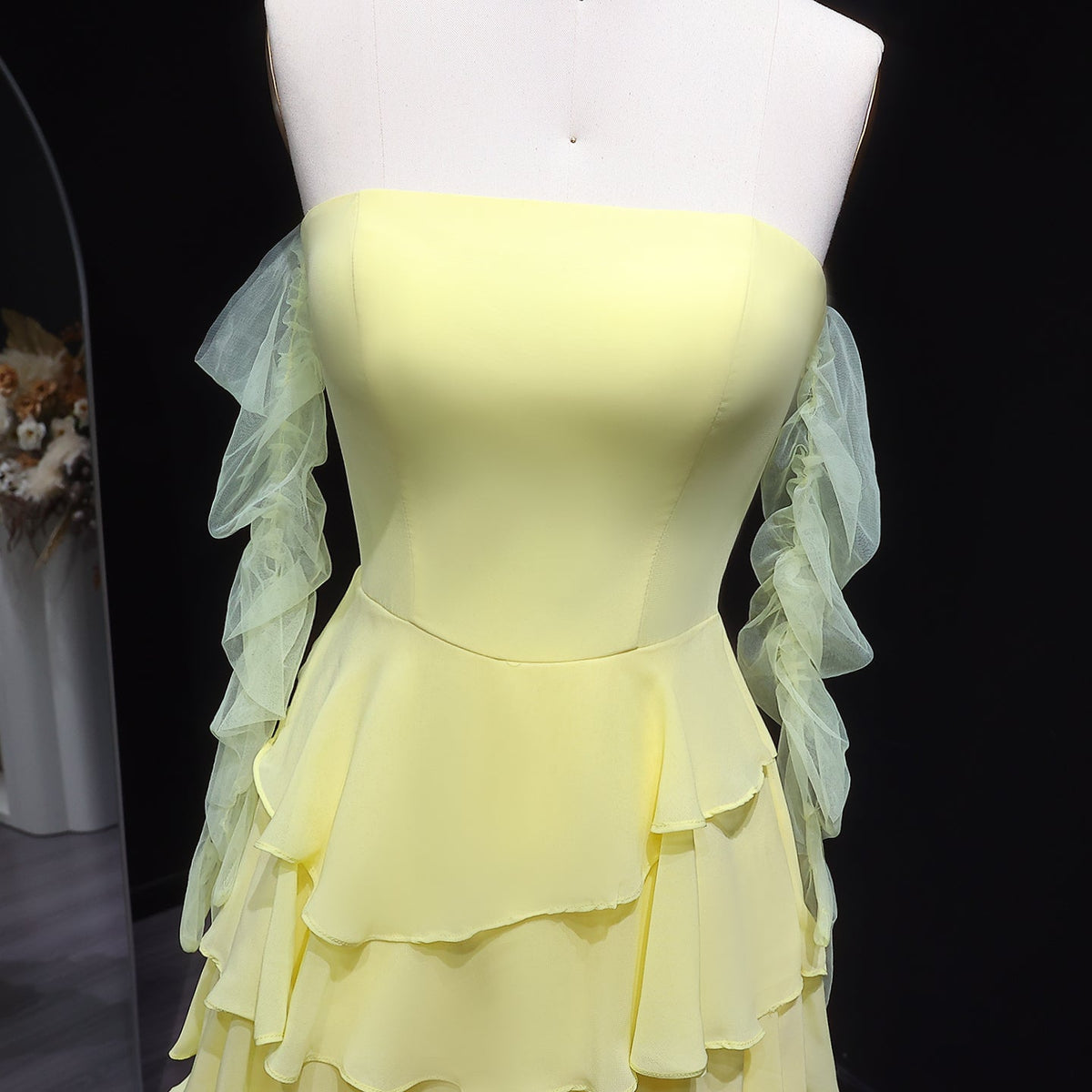 Elegant Yellow Strapless Ruffles Evening Dress SF256
