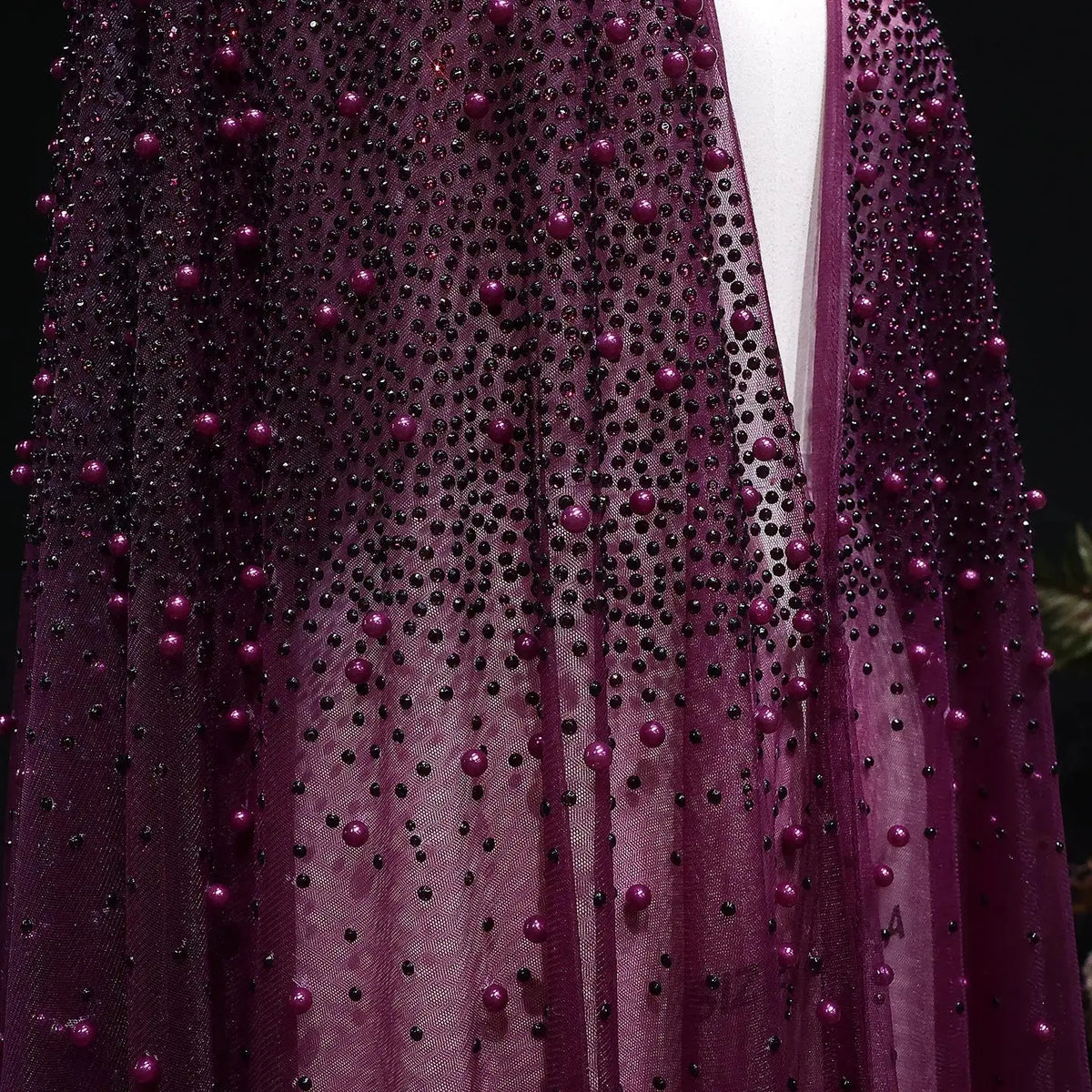 Elegant Black Beaded Long Cape Evening Dress SF082 