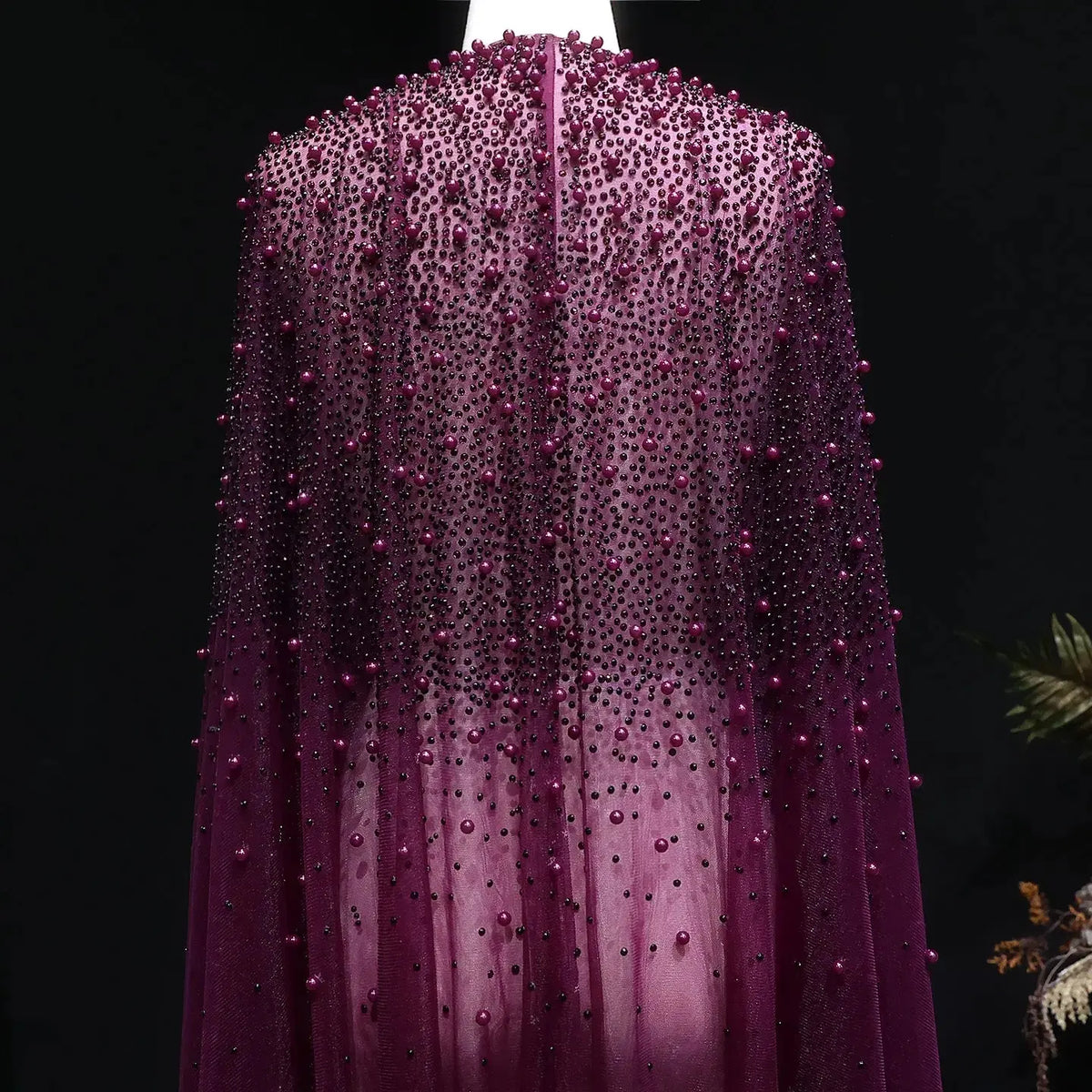 Elegant Black Beaded Long Cape Evening Dress SF082 