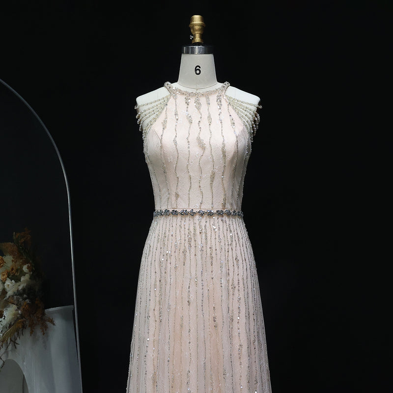 Luxury Feathers Lace Cream Evening Dress SS595 