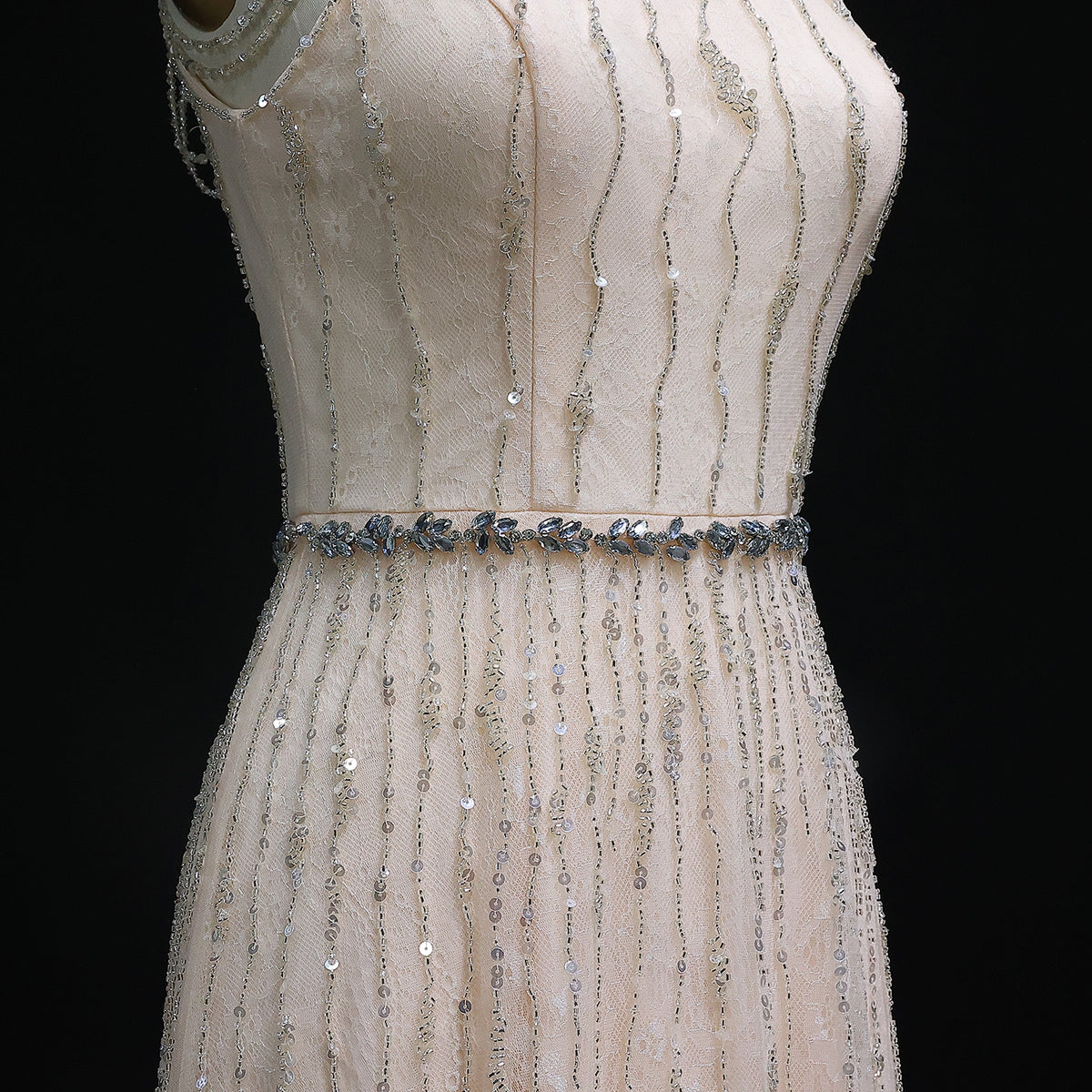 Luxury Feathers Lace Cream Evening Dress SS595 