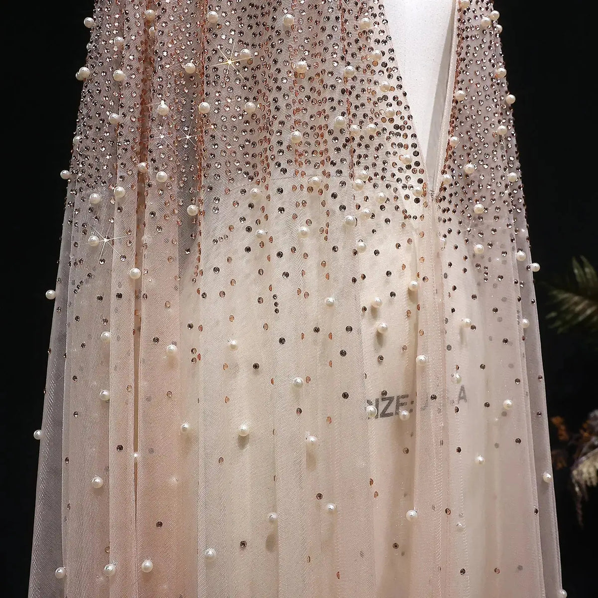 Elegant Black Beaded Long Cape Evening Dress SF082 