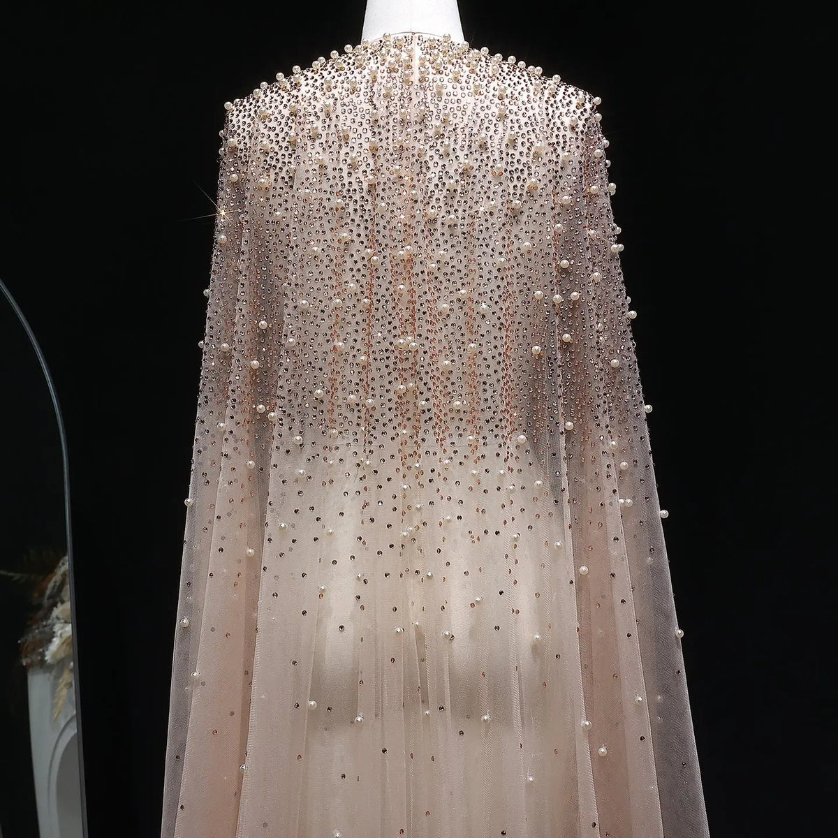 Elegant Black Beaded Long Cape Evening Dress SF082 