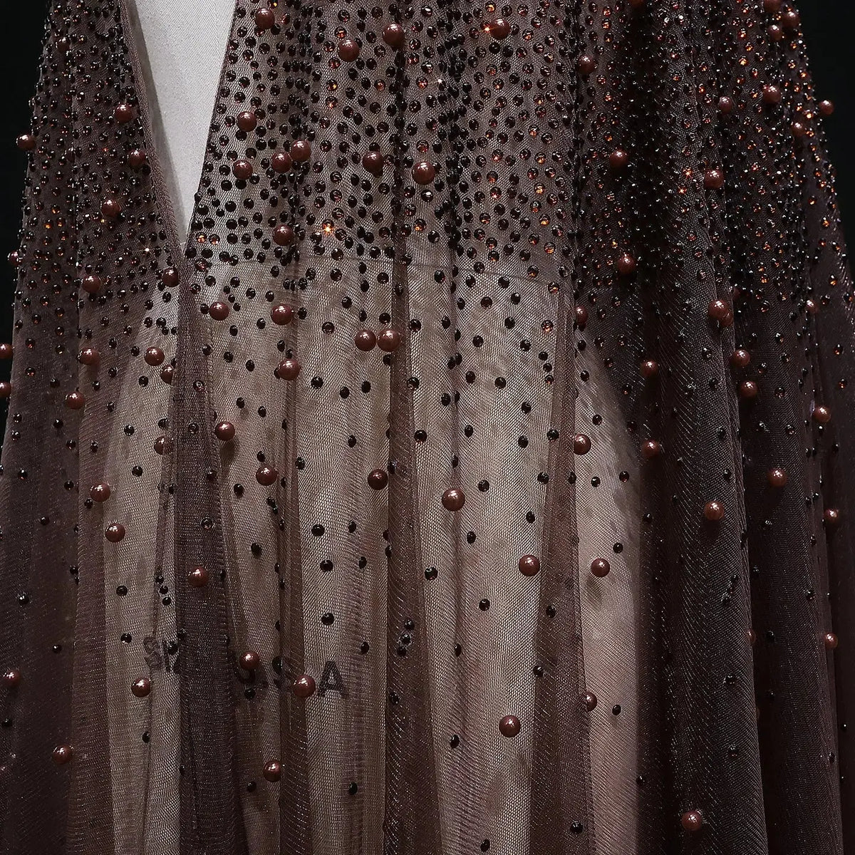 Elegant Black Beaded Long Cape Evening Dress SF082 