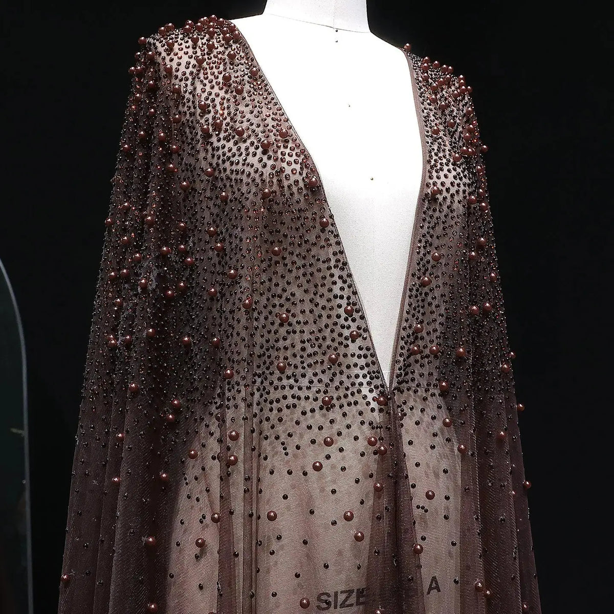 Elegant Black Beaded Long Cape Evening Dress SF082 