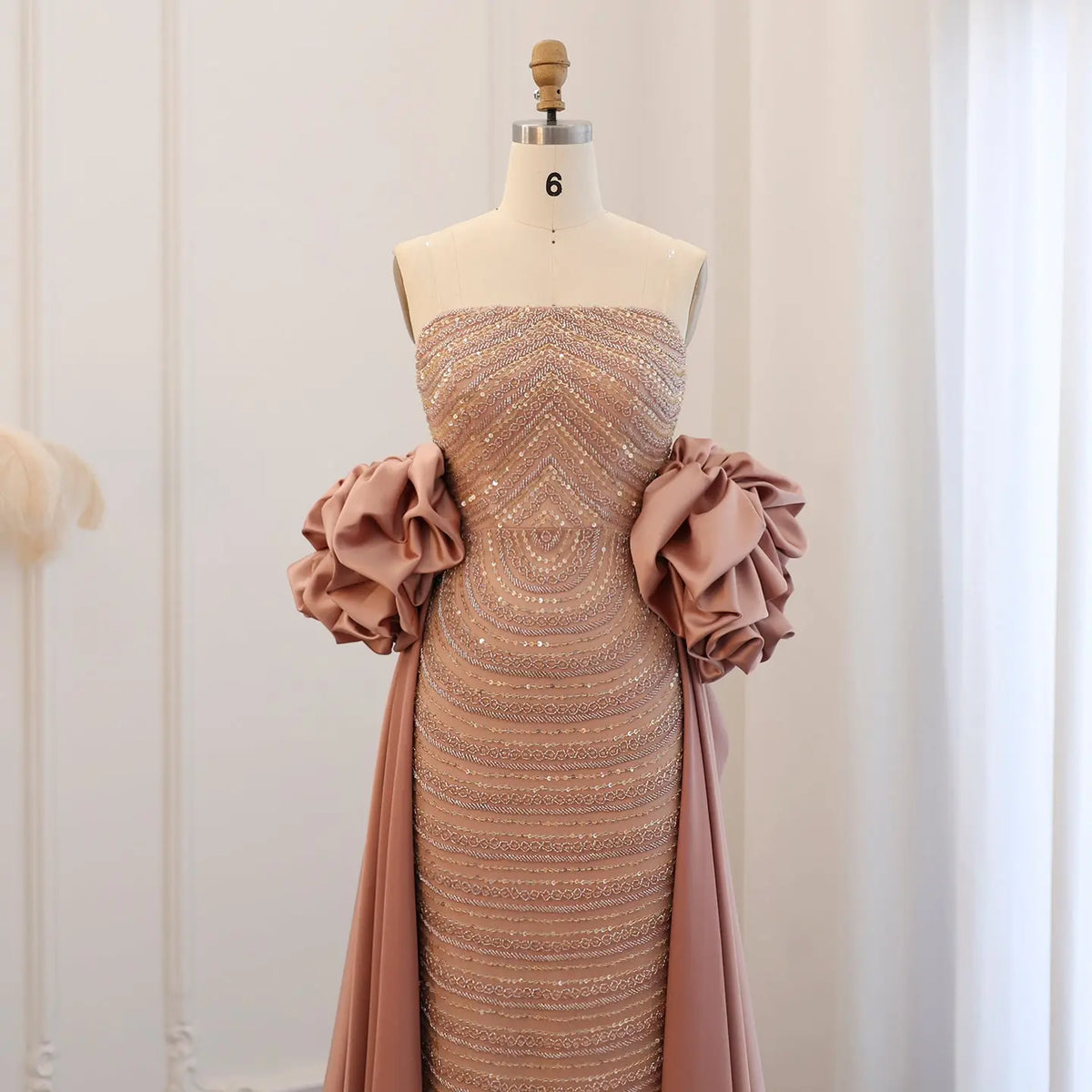 Luxury Beaded Dusty Pink Strapless Evening Dress with Cape SS492 Luxury Beaded Dusty Pink Strapless Evening Dress with Cape SS492