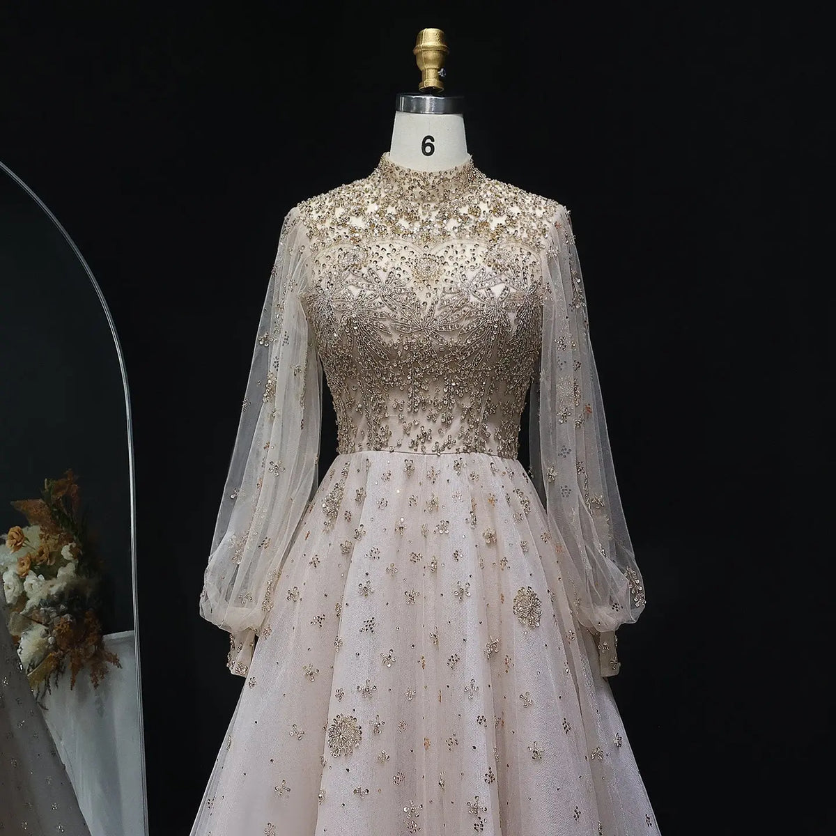 Elegant Champagne Evening Dress with Long Sleeves SS223 