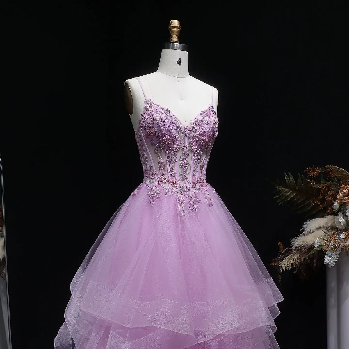 Luxury Pink Spaghetti Strap Beaded 3D Floral Tulle Prom Dress SH104 SHARONSAID Luxury Pink Spaghetti Strap Beaded 3D Floral Tulle Prom Dress SH104 SHARONSAID